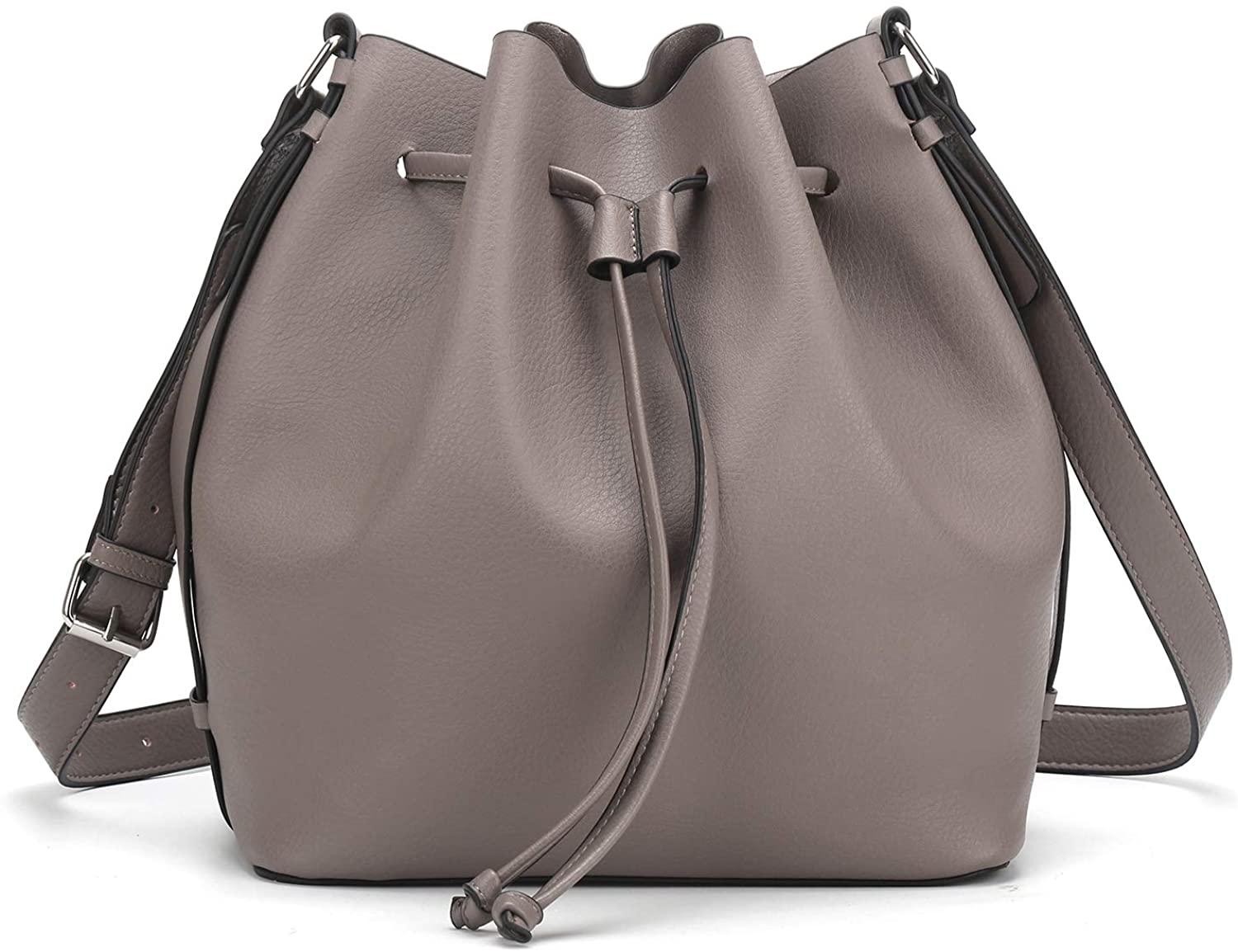 Price:$24.99 AFKOMST Drawstring Bucket Bag for Women Large Crossbody Purse and Shoulder Tote Handbags Grey  Handbags   