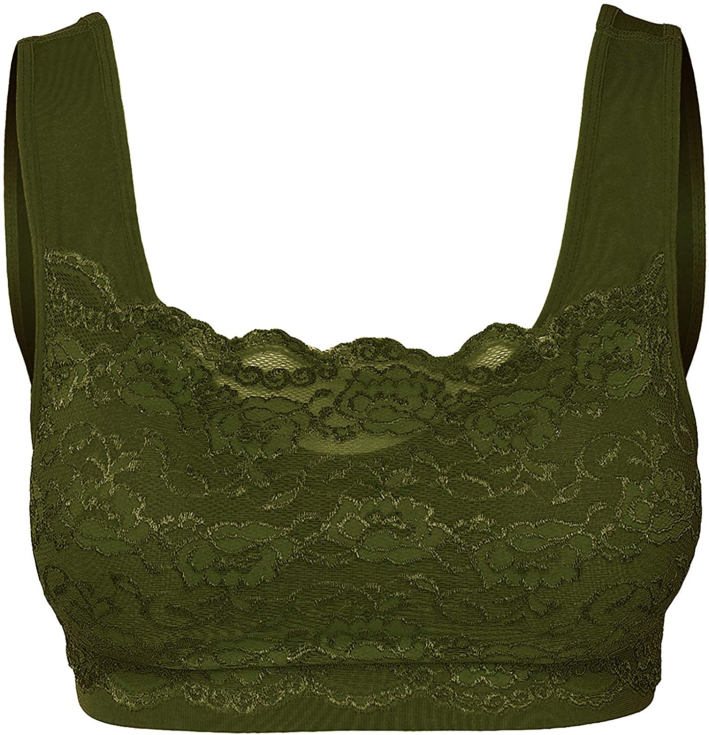 Price:$12.95 Women’s Seamless Lace Sports Bra – Sexy Mesh Bralette Stretch Cami Bandeau Camisole with Removable Pad Yoga Top at Amazon Women’s Clothing store