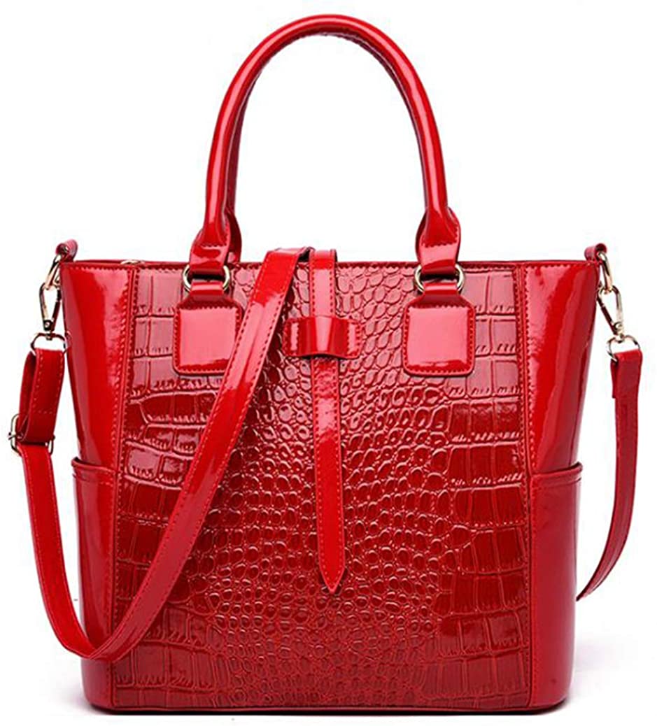 Price:$27.99 Yan Show Women's Wild Crocodile Pattern Handbag Patent Leather Large Capacity Elegant Purse Shoulder Bag Red  Handbags   