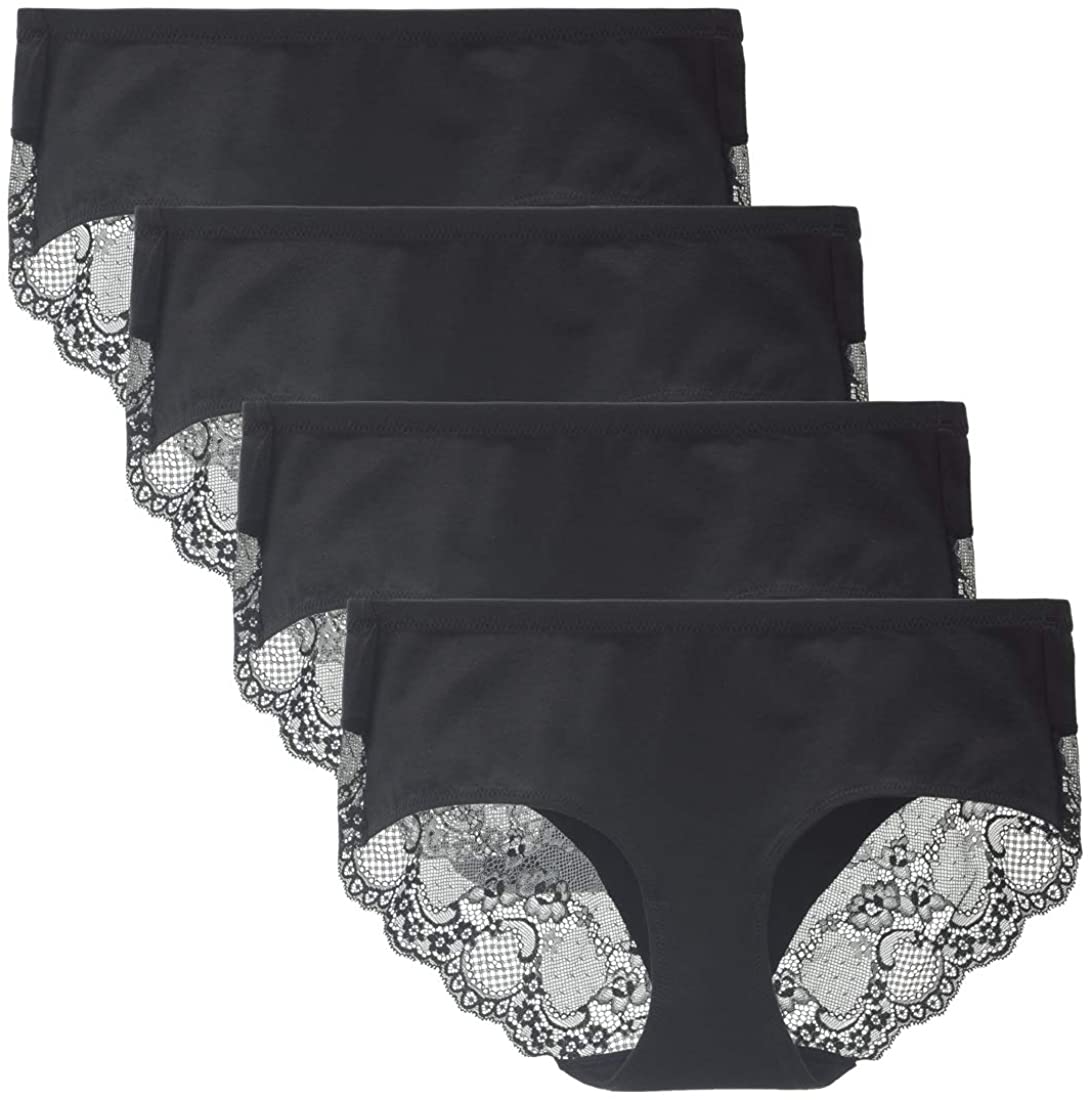 Price:$17.26 LIQQY Women's 4 Pack Cotton Mid Rise Pretty Lace Back Full Coverage Brief Panty Underwear at Amazon Women’s Clothing store