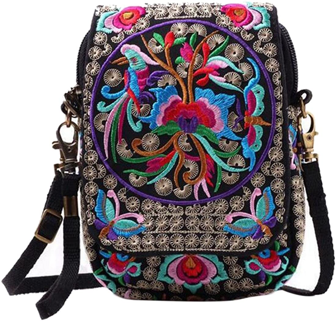 Price:$12.49 Jiyaru Women Embroidered Purse Cellphone Wallet Crossbody Bag Mini Shoulder Bag Multicolor  Handbags   