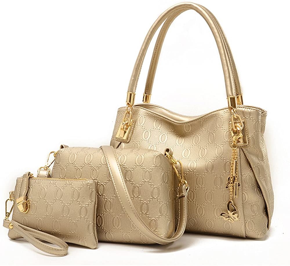 Price:$26.99 Montmo 3 Pcs Purses and Handbags Set Top-Handle Shoulder Bag Purse for Women (Gold)  Handbags   