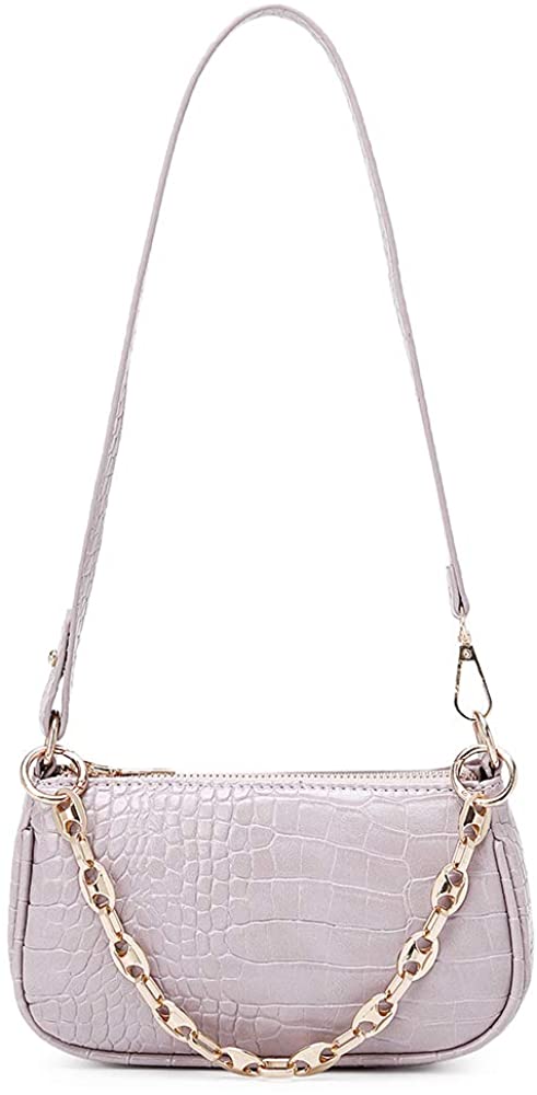 Price:$19.98 Women Retro Classic Clutch Mini Shoulder Bags Cute HandBags with Chain and Zipper Closure (light purple)  Handbags   