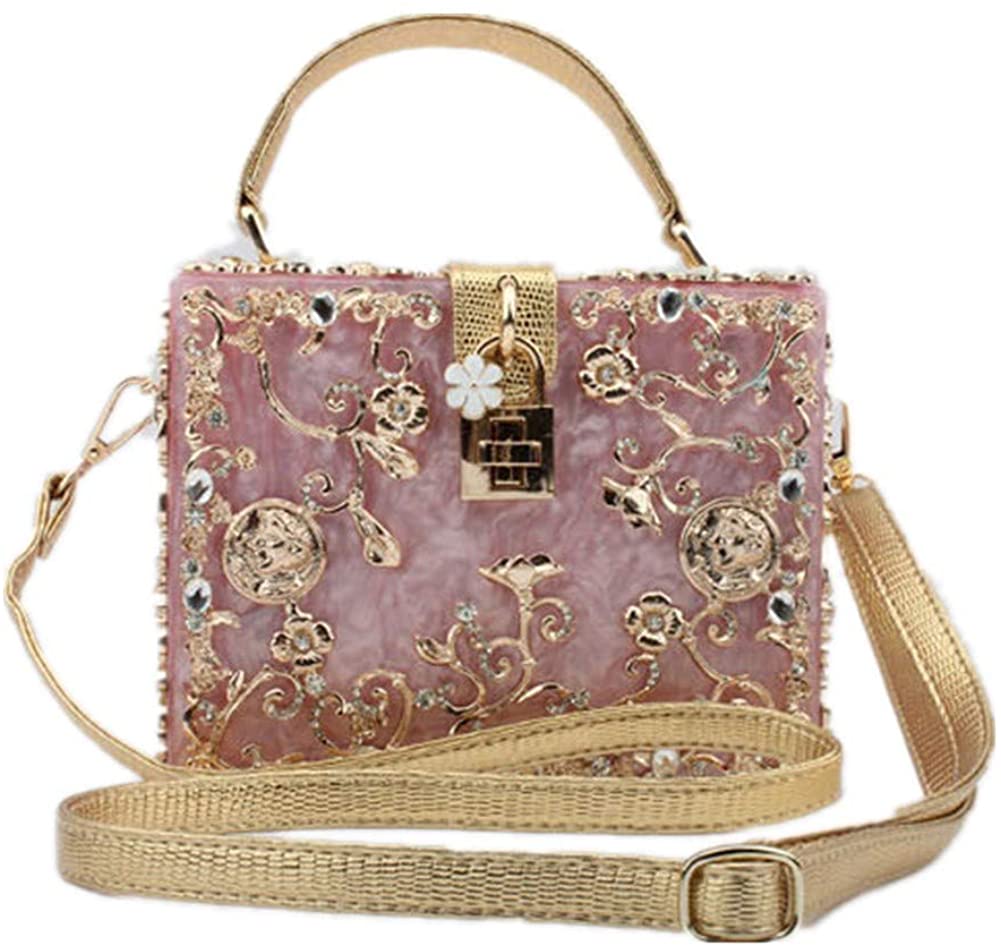 Price:$59.99 Shiratori Women Evening Clutch Bag, Acrylic Square Box Shoulder HandBags For Wedding Party Tote Purse Pink  Handbags   