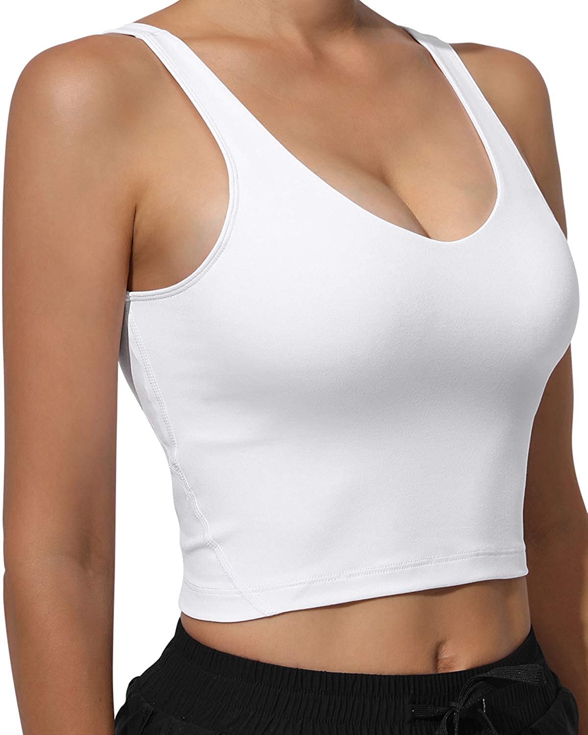 Price:$15.99 Promover Womens Padded Sports Bra - Medium Support Longline Wirefree Camisole Yoga Crop Tops Workout Running Bralette at Amazon Women’s Clothing store