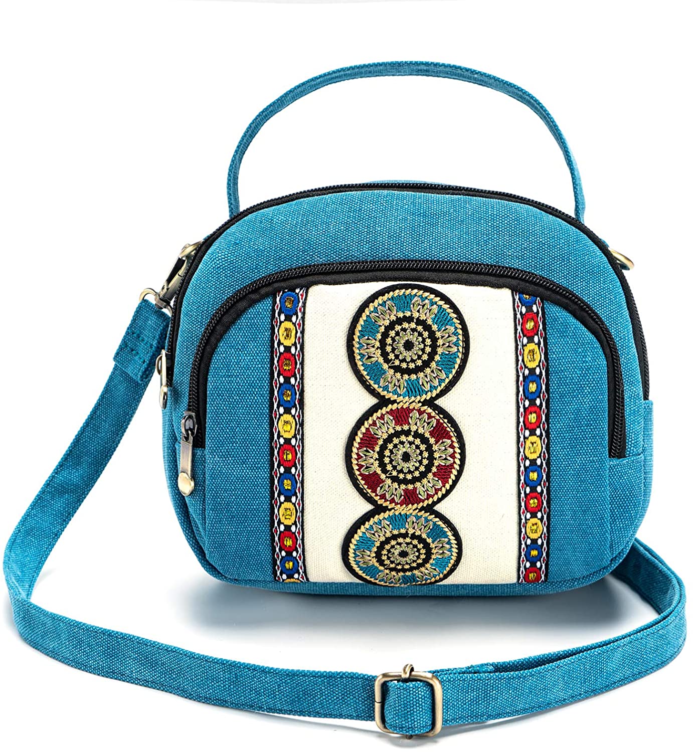 Price:$15.99 Small Canvas Crossbody Bag for Women Cell Phone Purses Travel Pouch Embroidered Shoulder Bag for Women Girls  Handbags   