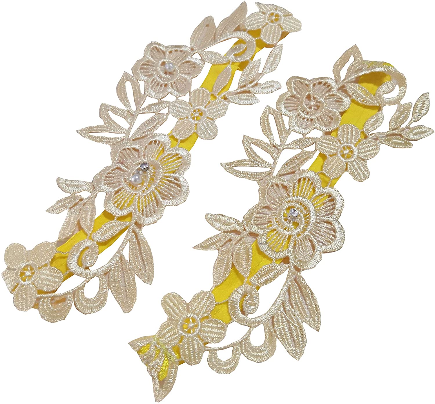 Price:$9.73    YHDDYG Classic Lace Crystals Pearls Wedding Garter Set S06 (Yellow)  Clothing