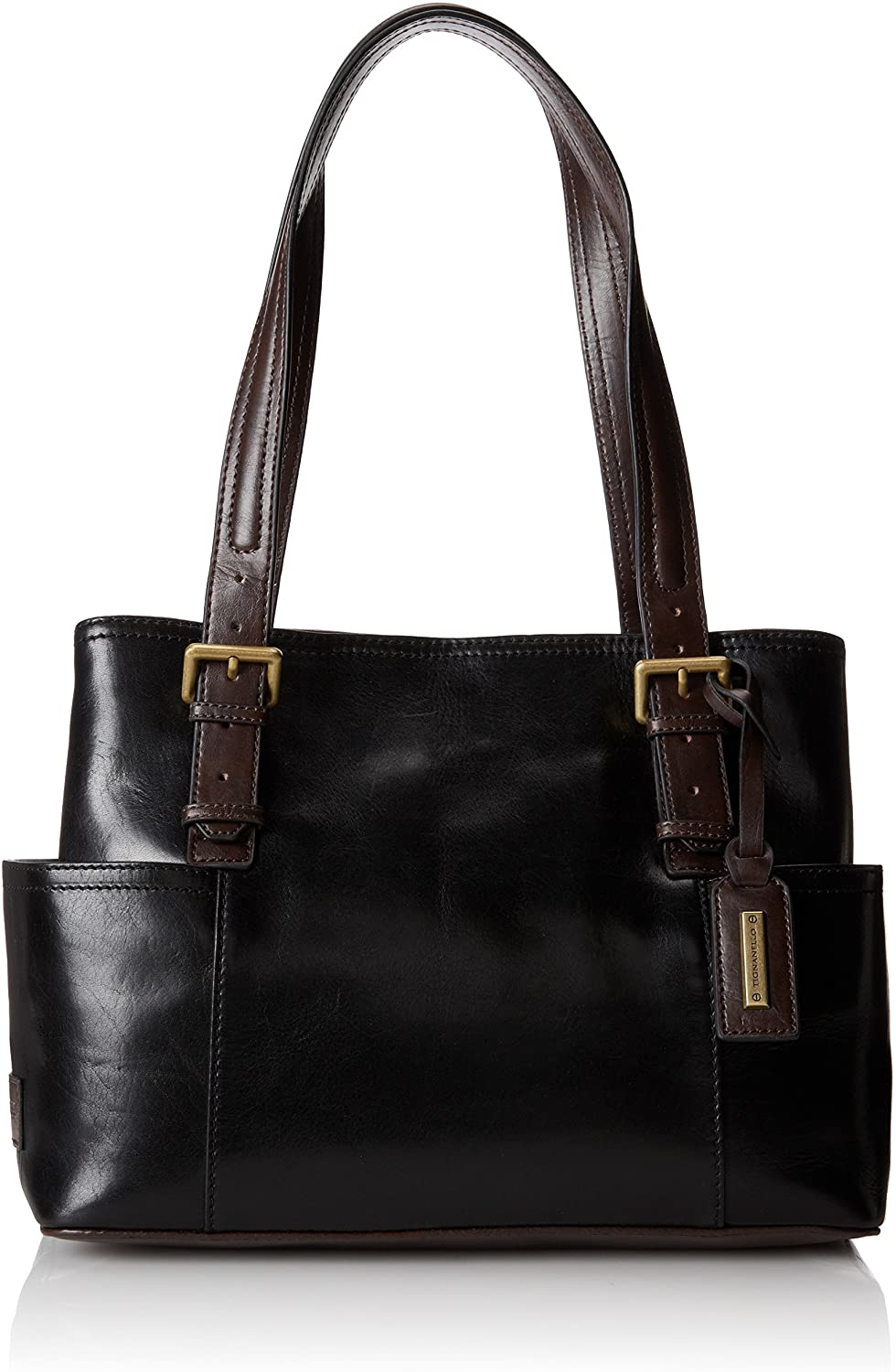 Price:$185.00 Tignanello Classic Beauty Shopper Solid Shoulder Bag, Black/Brown, One Size  Handbags   