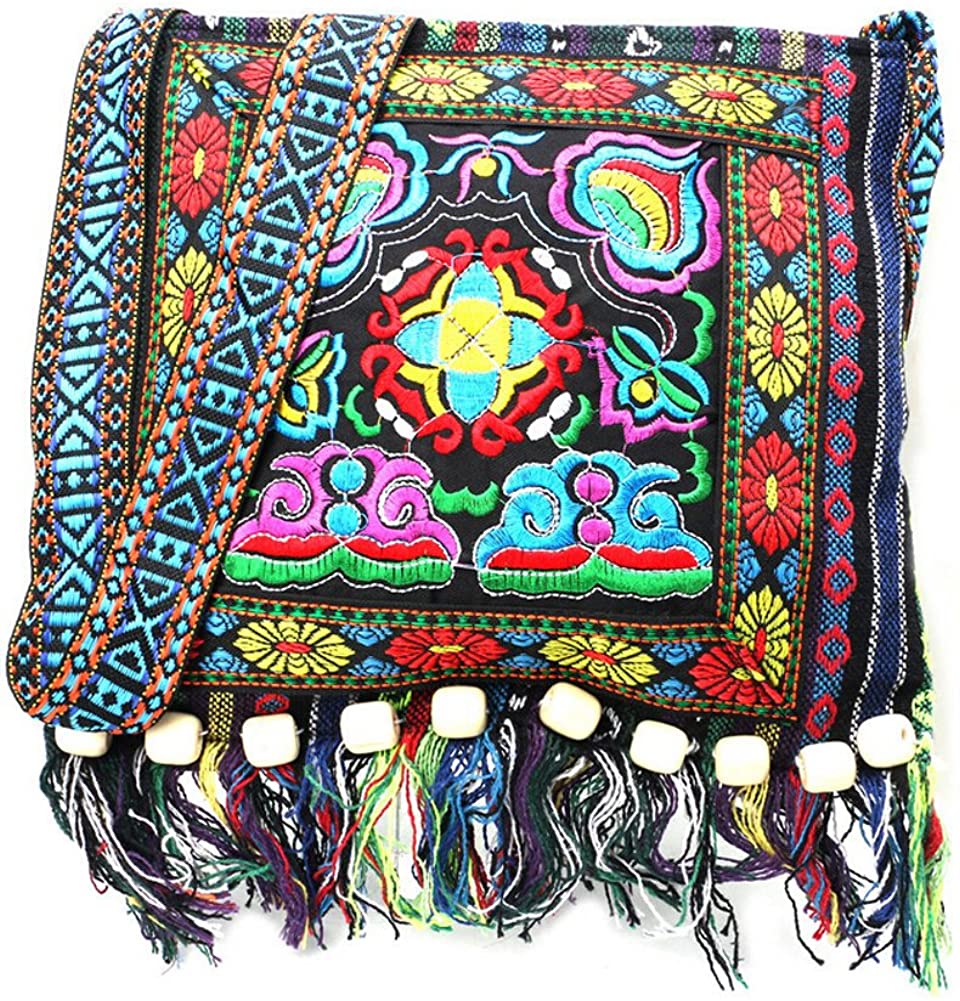 Price:$13.99 Vintage Ethnic Tribal Embroidered Tassel Sling Crossbody Boho Hippie Shoulder Bag  Handbags   