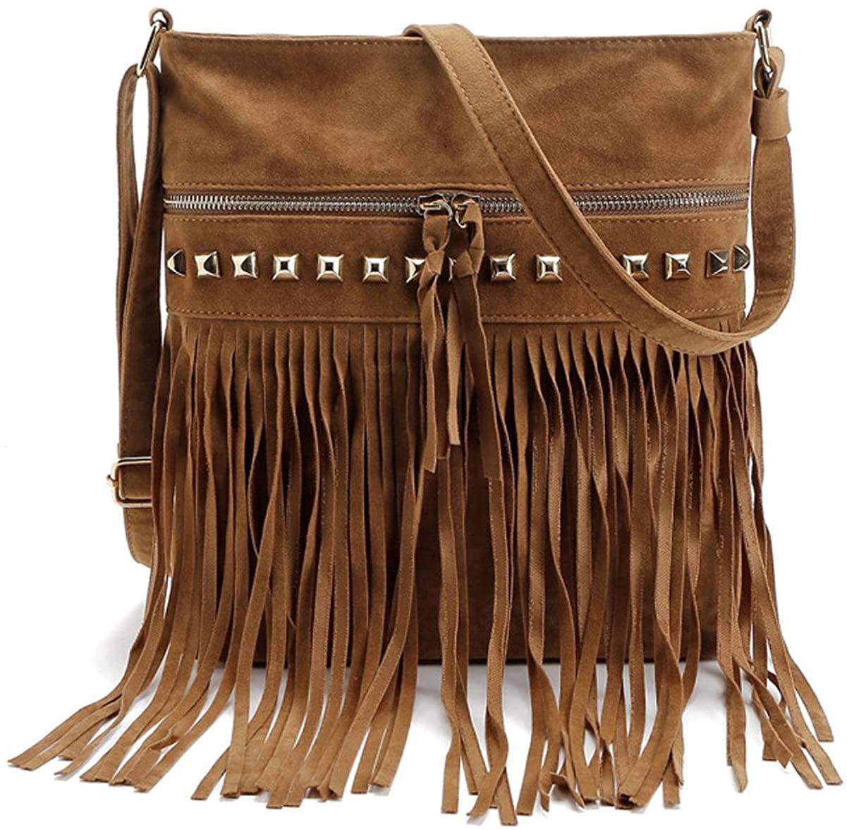 Price:$21.99    RARITY-US Women Faux Suede Crossbody Shoulder Bag Fringe Weave Tassel Messenger Handbag  Clothing