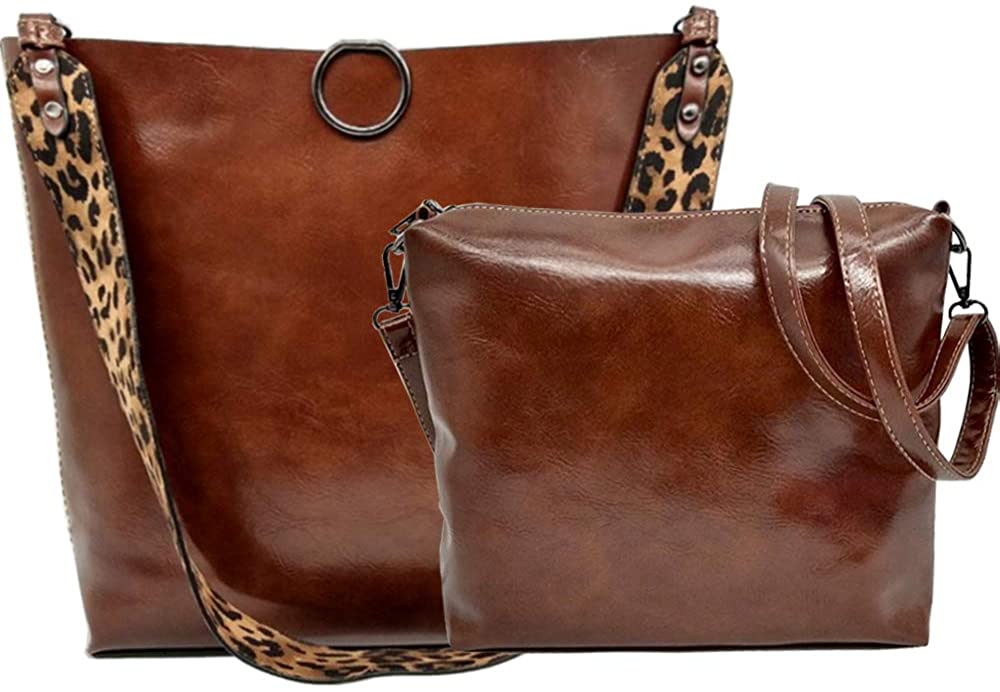 Price:$23.99    FiveloveTwo Women 2Pcs Leopard Print Shoulder Bag Set PU Leather Satchel Totes Handbag Purse Brown  Clothing