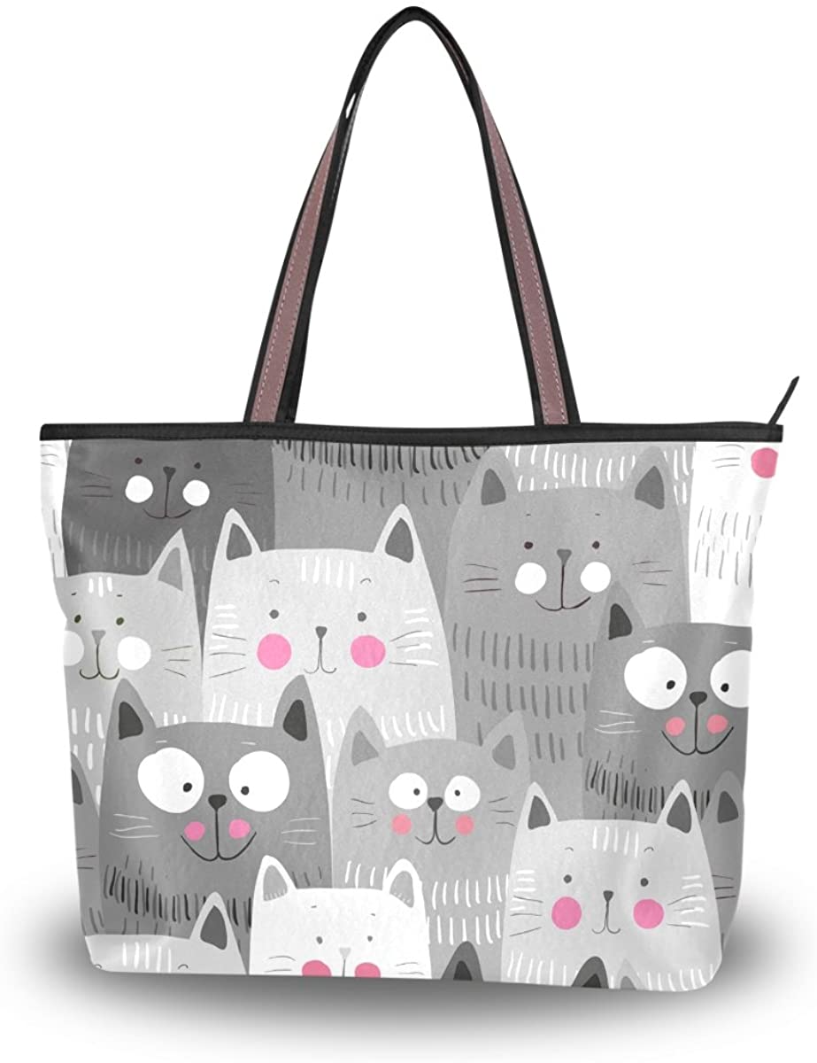Price:$21.49    JSTEL Women Large Tote Top Handle Shoulder Bags Cute Cats Colorful Patern Ladies Handbag  Clothing