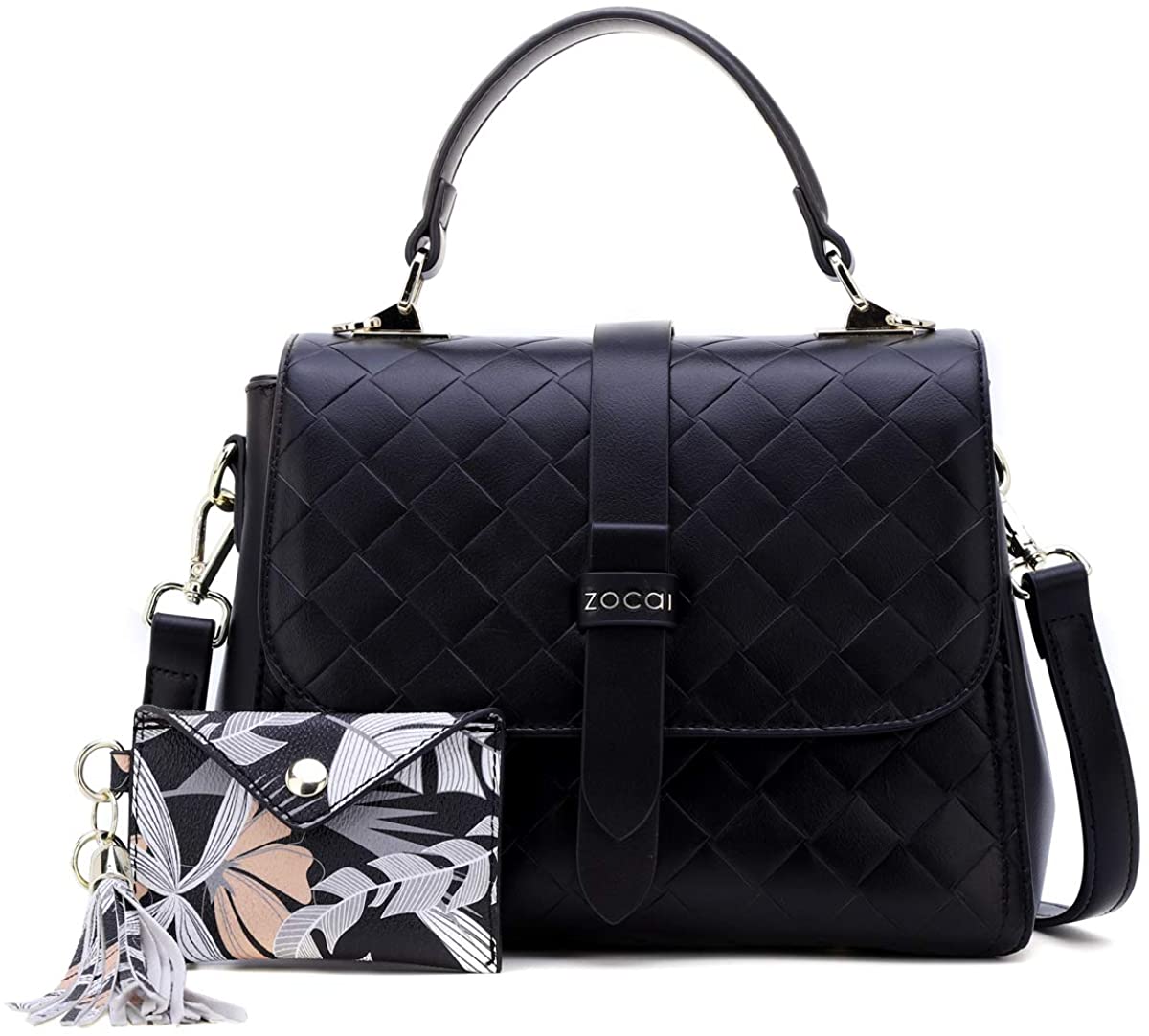 Price:$39.99    Women Handbags Purses Two Tone Satchel Bags Top Handle Shoulder Bags Work Tote (6005-BLACK)  Clothing