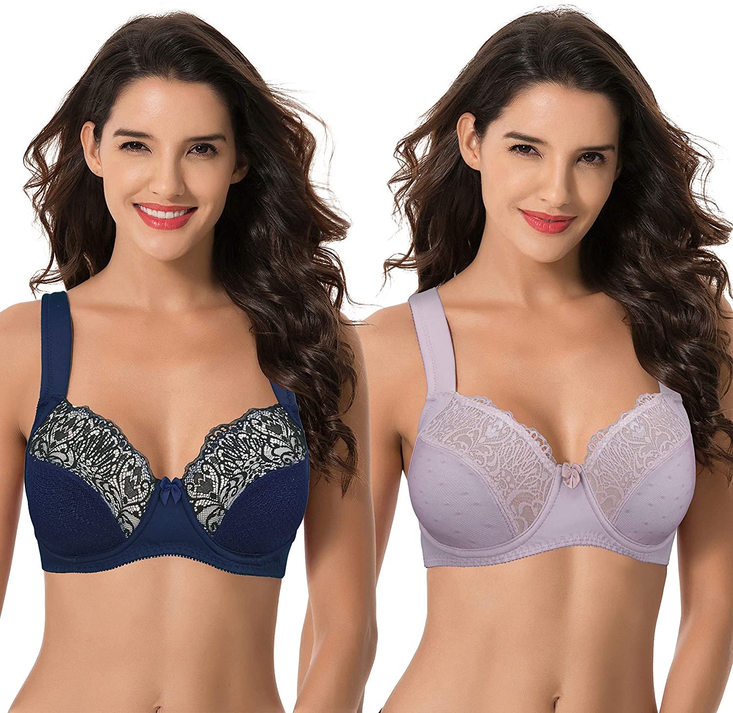 Price:$32.99 Curve Muse Plus Size Unlined Underwire Lace Bra with Padded Shoulder Straps- Navy, Mauve- Size 44DDD at Amazon Women’s Clothing store