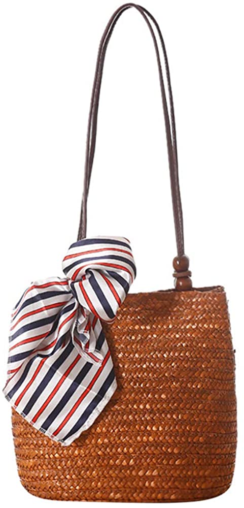 Price:$18.99 HIKEL Women Large Straw Shoulder Bag Rattan Bag, Beach Travel Big Woven bag, Summer Shoulder Bag Lady Handbag (Brown)  Handbags   