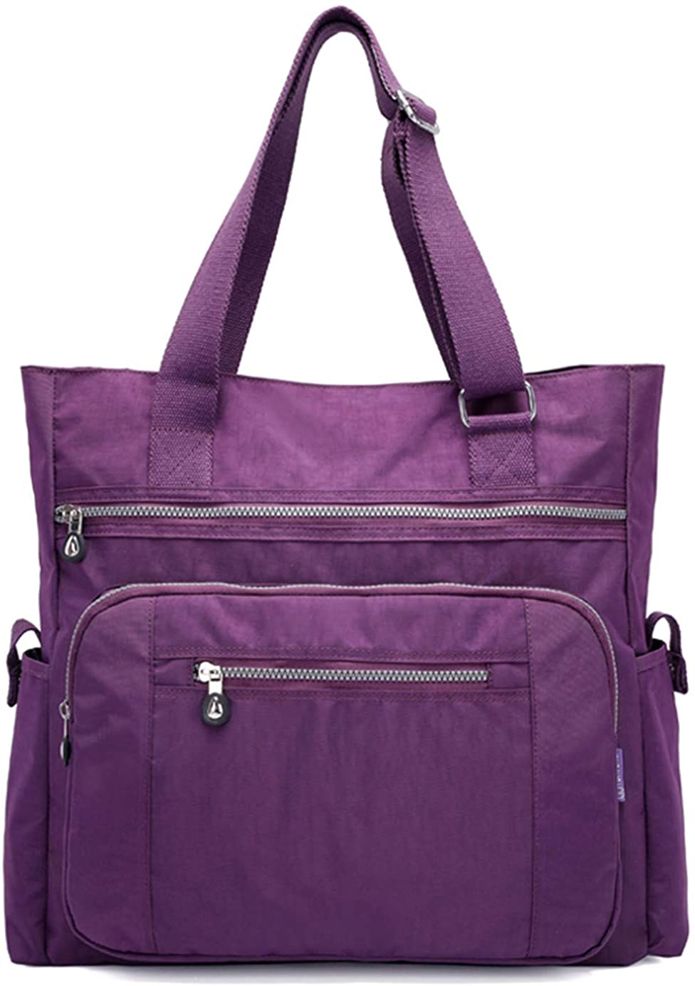 Price:$20.99    Nawoshow Women Canvas Tote Bag Waterproof Nylon Multi Pocket Shoulder Bags Work Bag Teacher Purse and Handbags (A-Purple)  Clothing
