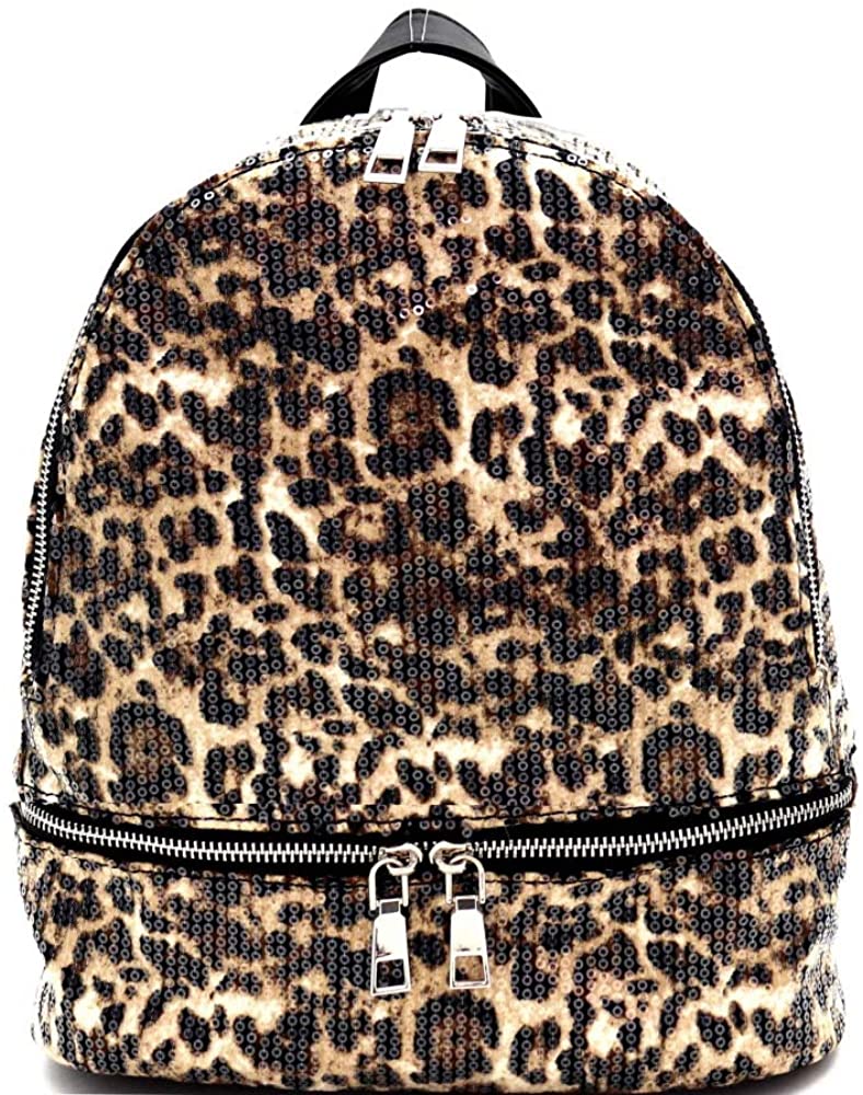 Price:$27.95    Small Mini Convertible Snakeskin Print Fashion Backpack Purse Shoulder Bag Neon Yellow Pink (Medium - Sequin Leopard)  Clothing