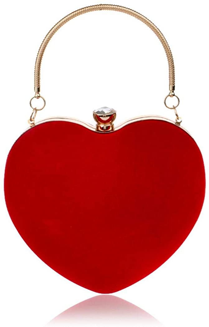 Price:$24.99 Womens Velour Heart Clutch Bag Vintage Shoulder Handbag Ladies Elegant Purse for Wedding Evening, Red, One Size  Handbags   