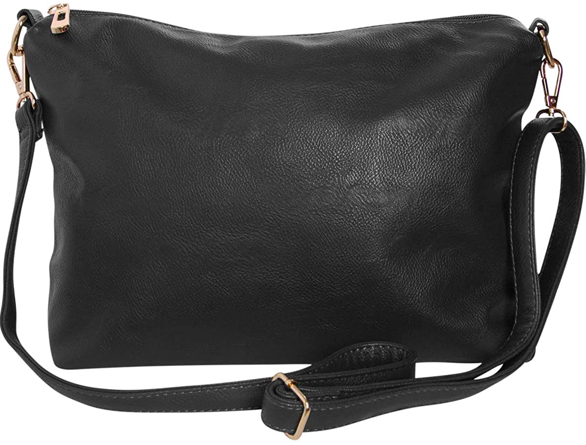 Price:$29.89    Humble Chic Crossbody Bag - Vegan Leather Satchel Messenger Handbag Shoulder Purse for Women, Includes Long Adjustable Strap and Multiple Zipper Pockets, Black  Clothing