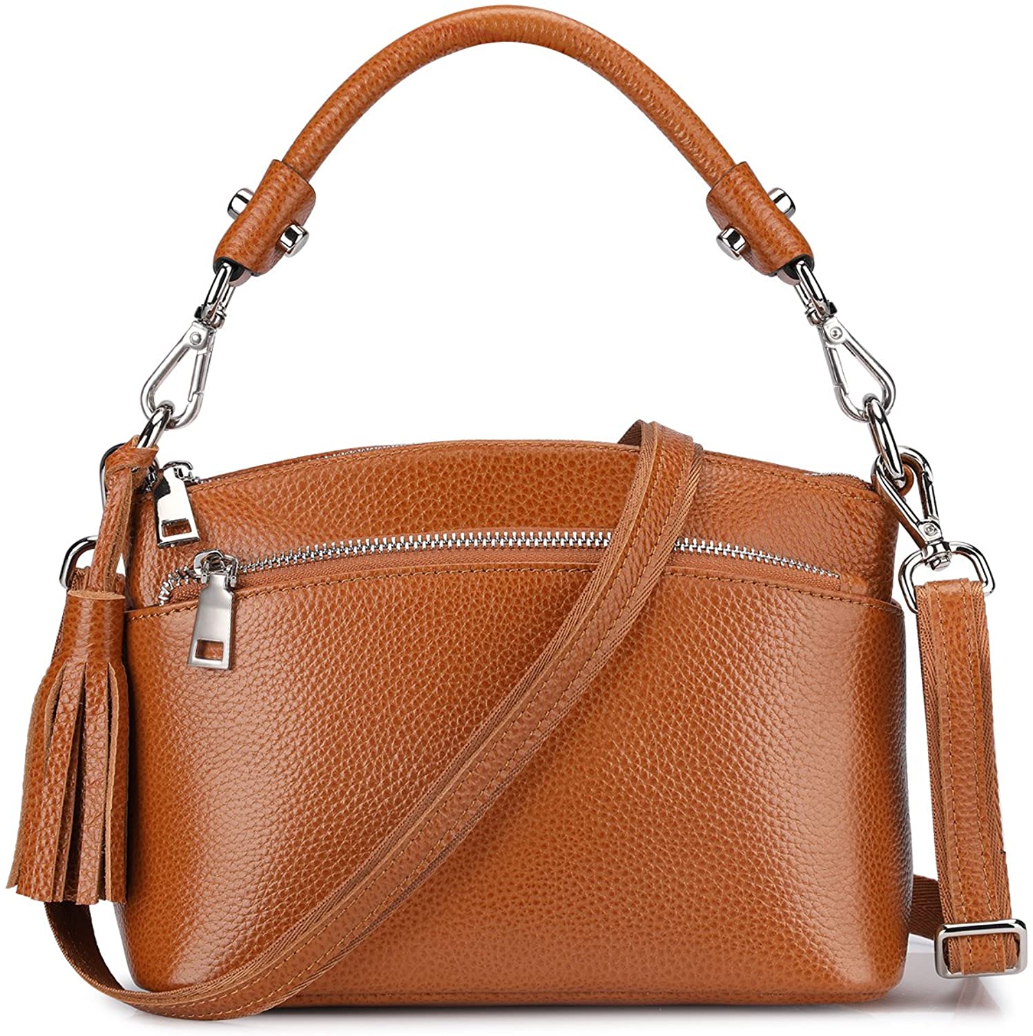 Price:$44.99    S-ZONE Women's Small Genuine Leather Top Handle Handbag Shoulder Bag Satchel Crossbody Purse (Brown)  Clothing