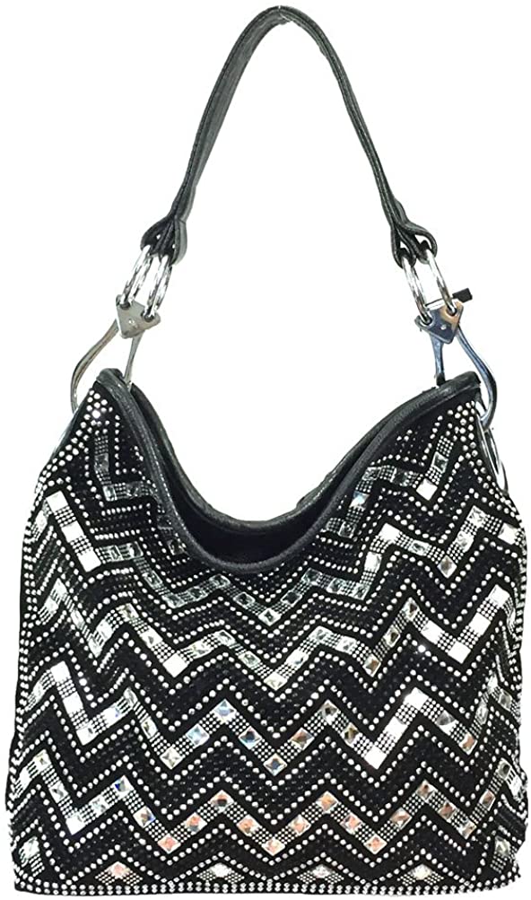 Price:$50.99    Zzfab Sparkle Gem Chevron Rhinestone Hobo Bag with Shoulder Strap Black  Clothing