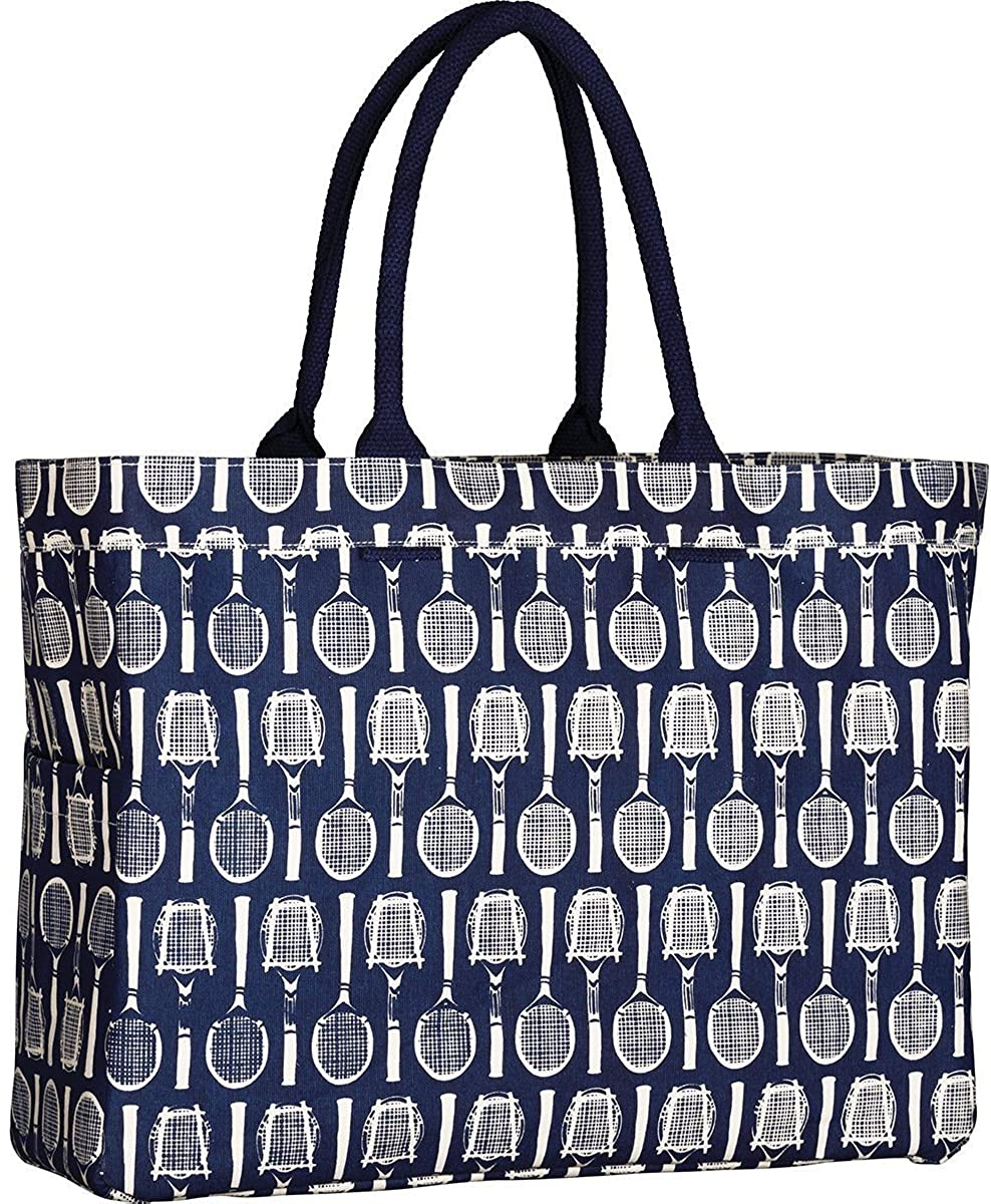 Price:$39.95 rockflowerpaper Wimbledon Tennis Racket Racquet Navy Canvas Carryall Tote Shoulder Bag  Handbags   