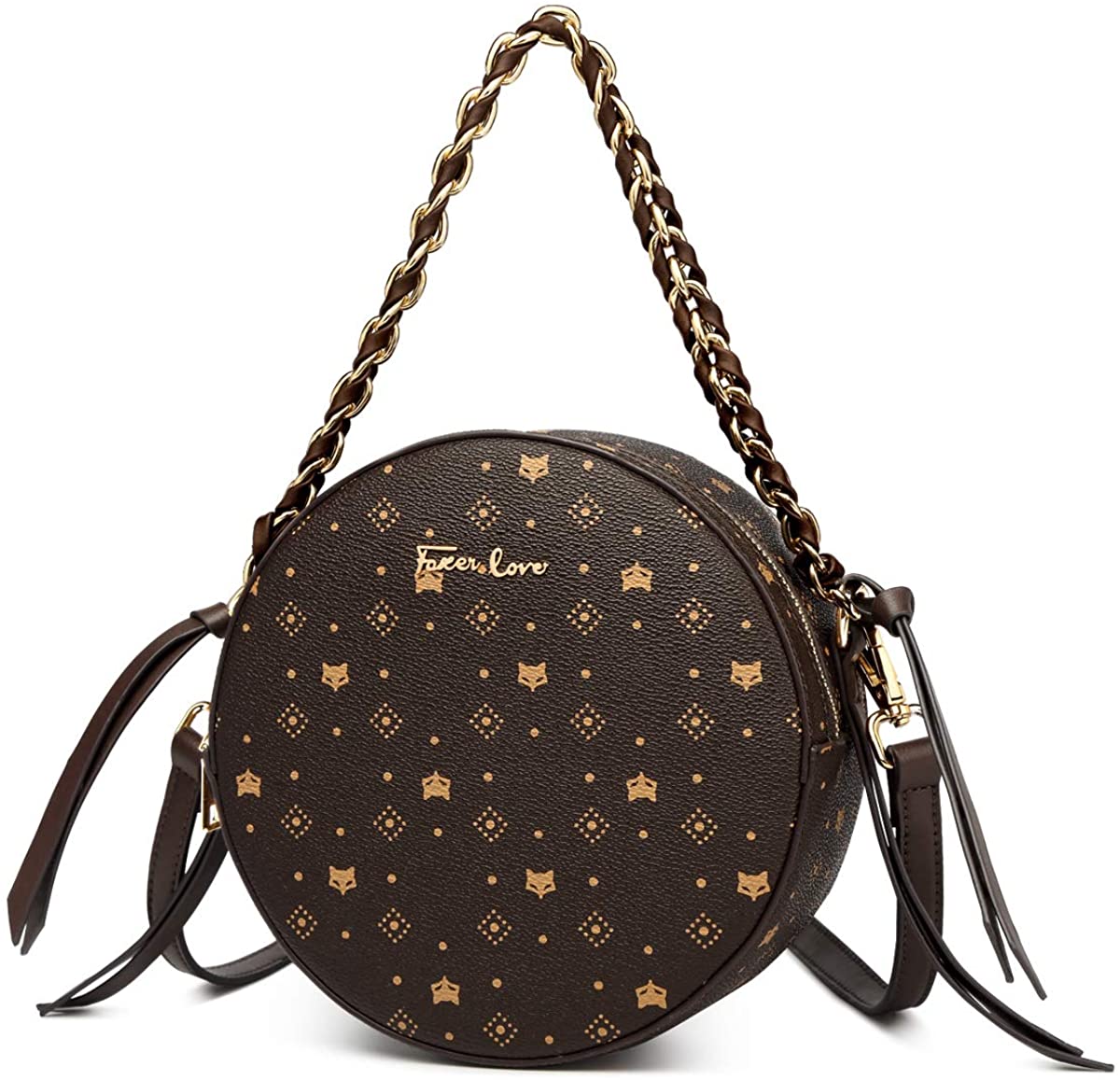 Price:$44.99 Round Leather Crossbody Bags for Women, PVC Faux Leather Ladies Small Round Purses and Handbags Womens Mini Top-handle Bags with Adjustable Shoulder Strap Women's Unique Crossbody Zipper Bags (Brown)  Handbags   