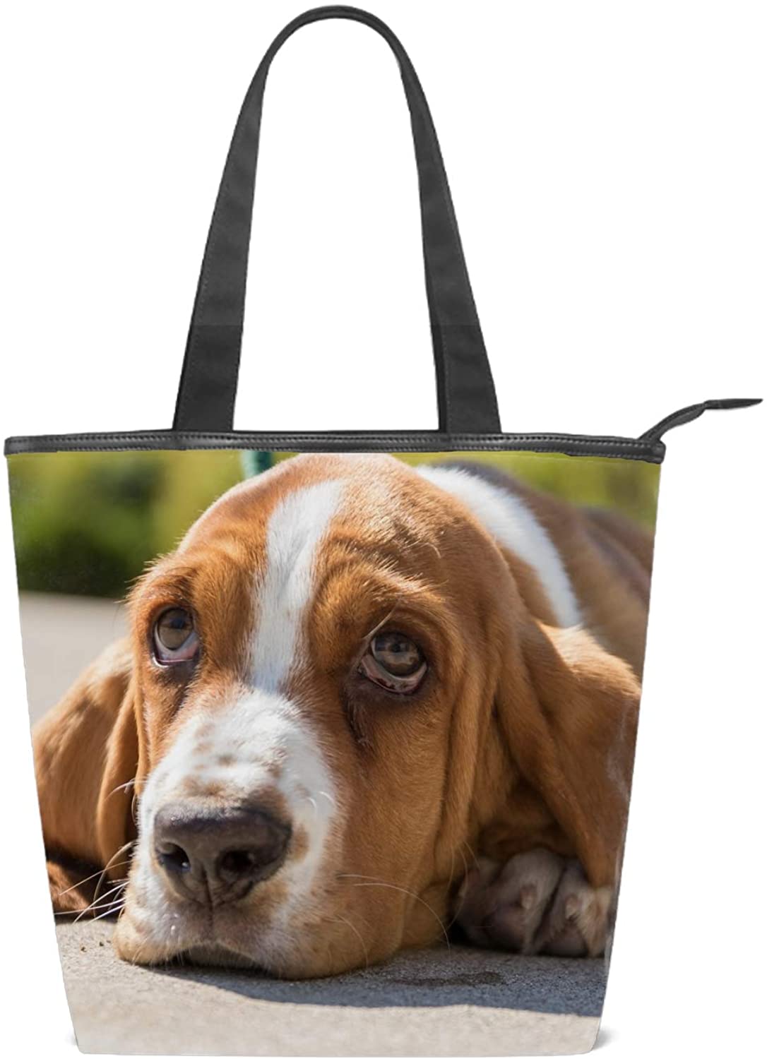 Price:$20.60    Women Basset Hound Shoulder Bags Casual Vintage Canvas Handbags Top Handle Tote Shopping Bags  Clothing