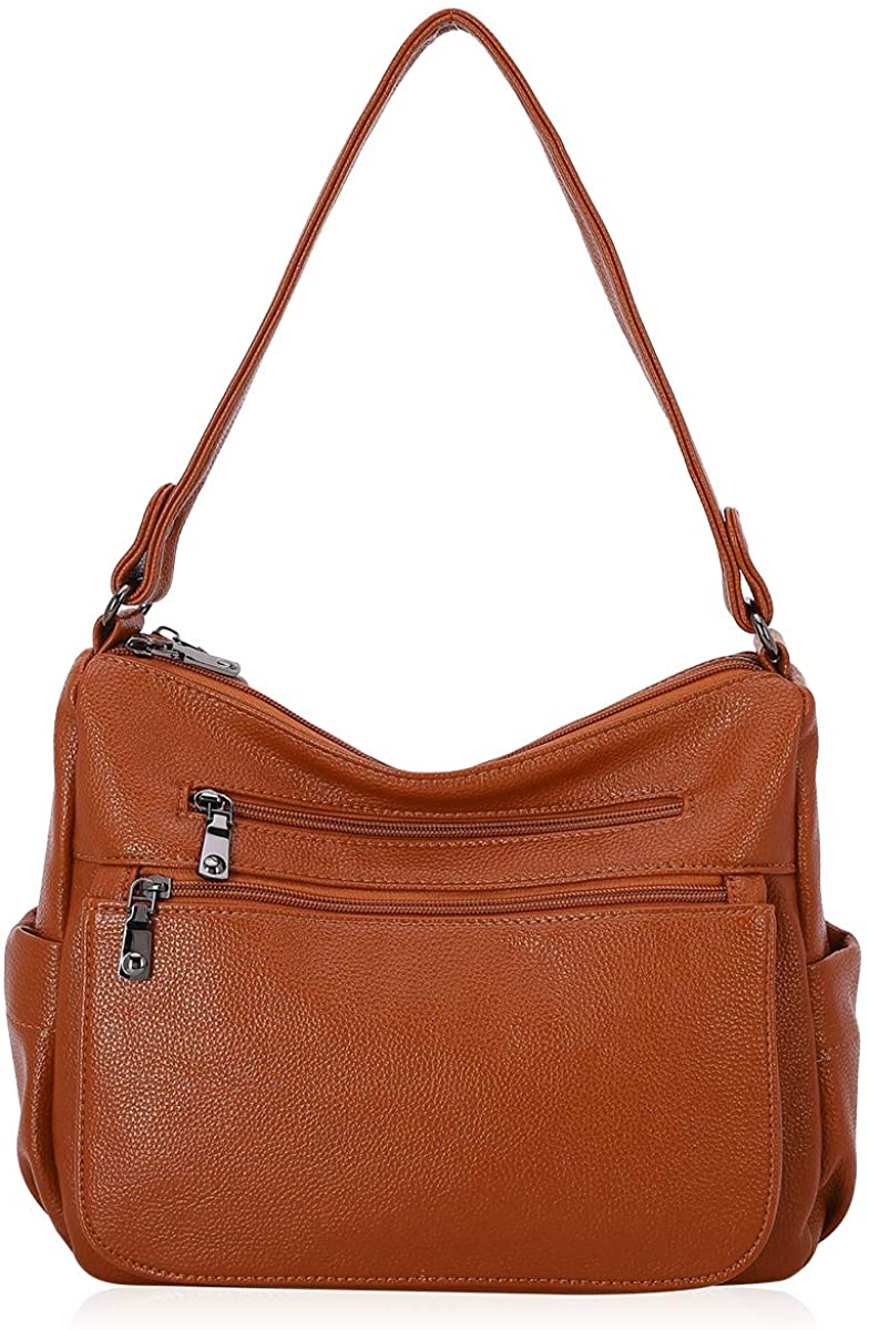 Price:$32.99    Angel Barcelo Women Handbag Shoulder Bags PU Leather Top-Handle Hobo Bags Muti Pocket Purses Leather Brown  Clothing