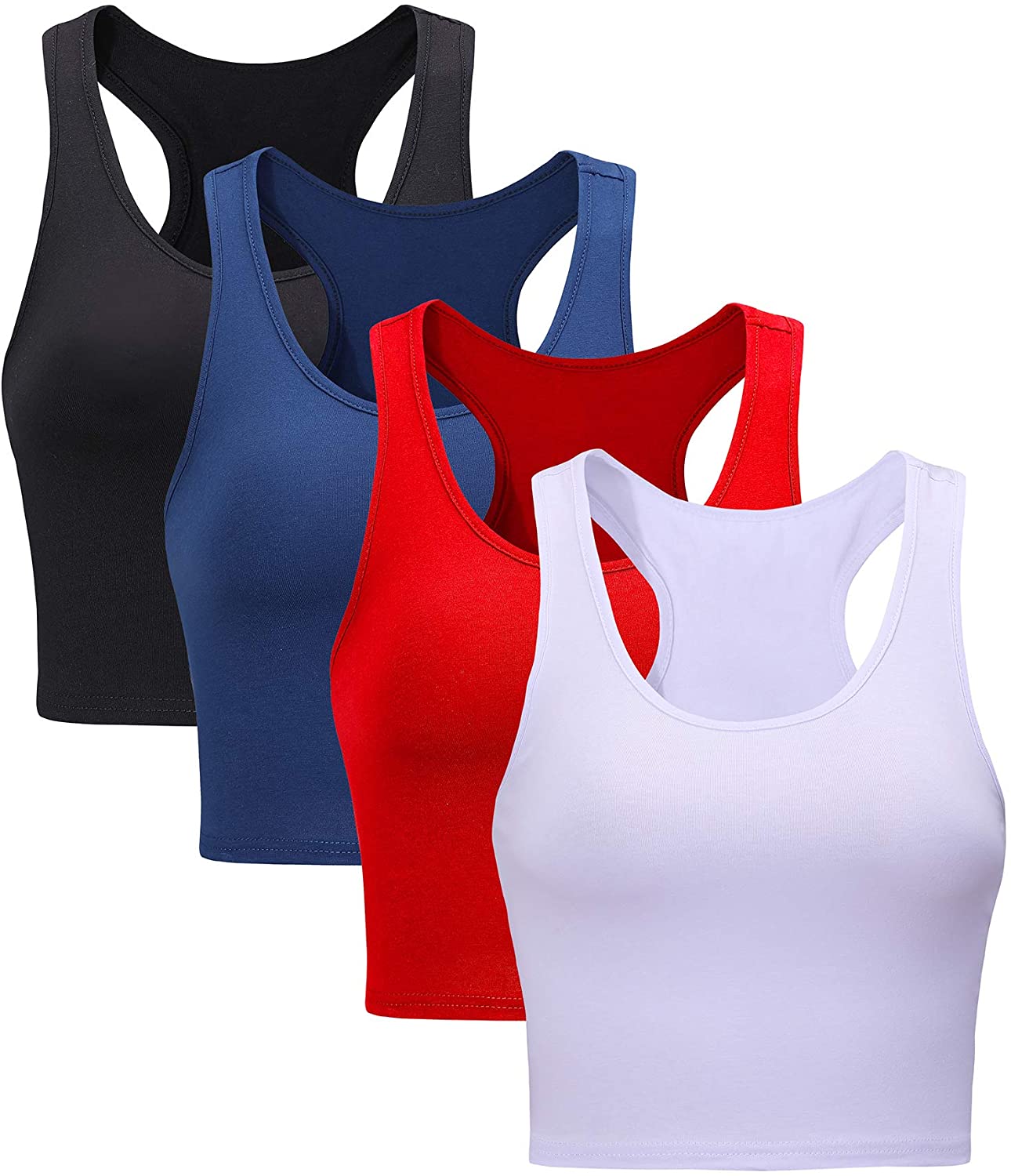 Price:$21.99 Suyye Women 4 Pieces Crop Tank Tops Yoga Raceback Sports Workout Bras Cotton Top at Amazon Women’s Clothing store