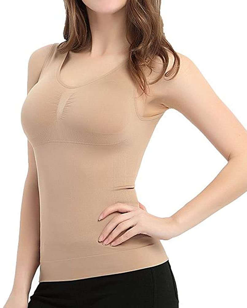 Price:$13.97 Women's Shapewear Tank Top Cami Shaper with Built in Removable Bra Pads Body Shaper Camisole at Amazon Women’s Clothing store