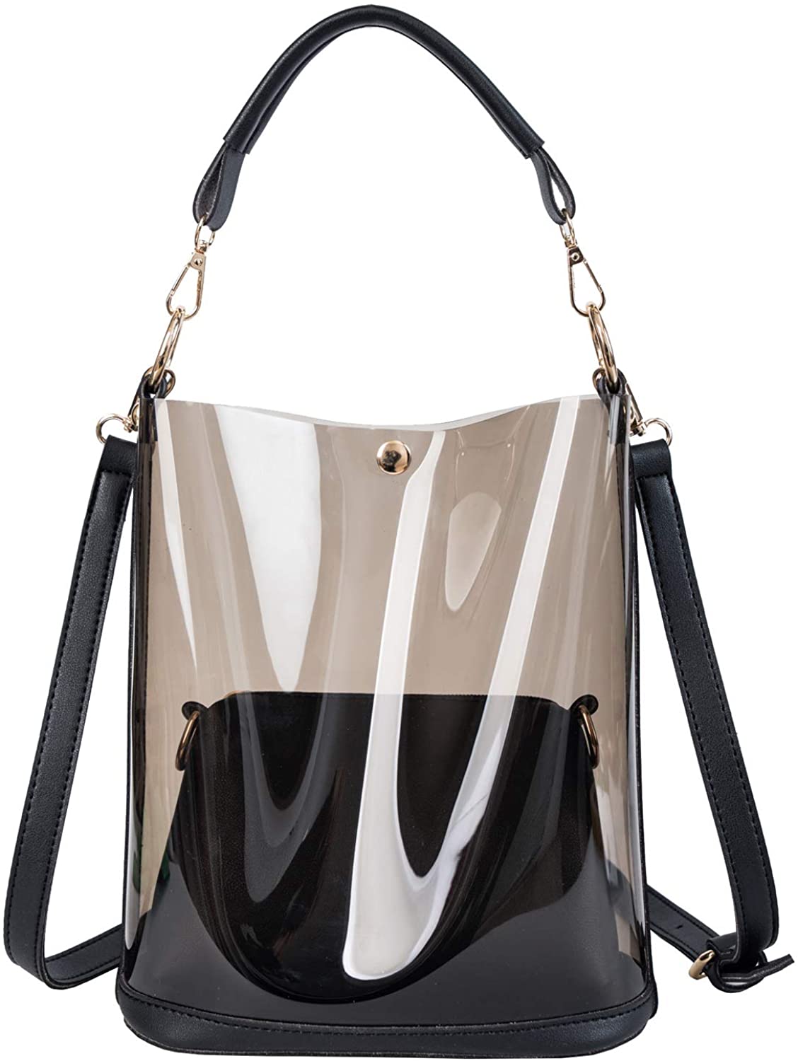 Price:$24.99 Clear Bag, Jelly Transparent Beach Shoulder Bag Handbag, Small Messenger Crossbody Clutch Bag Mini Waterproof Swimming Tote Bucket Purse For Women Ladies, Black  Handbags   