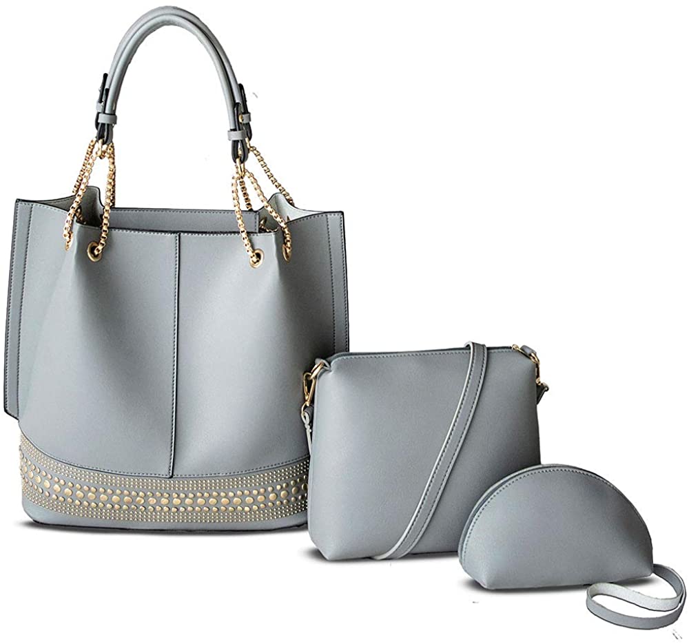 Price:$28.88    Handbags for Women Satchel Tote Bags Large Ladies Shoulder Bag 3pcs Purse Set gray  Clothing