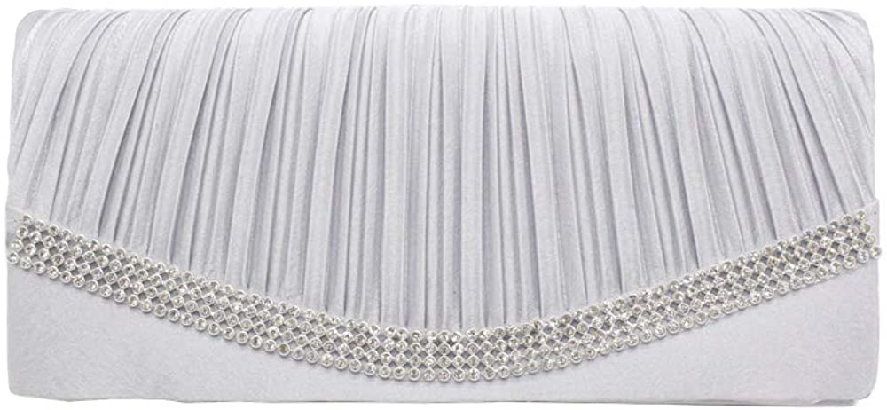 Price:$11.99 Womens evening handbag, rhinestone pleated satin clutch party purse shoulder bag  Handbags   