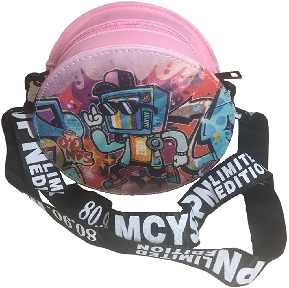 Price:$19.99 Color Graffiti Printed women Shoulder Bags Fashion Handbags, Fashion Chest Bags, Messenger Bag, Small Square Bag (pink-Round style)  Handbags   