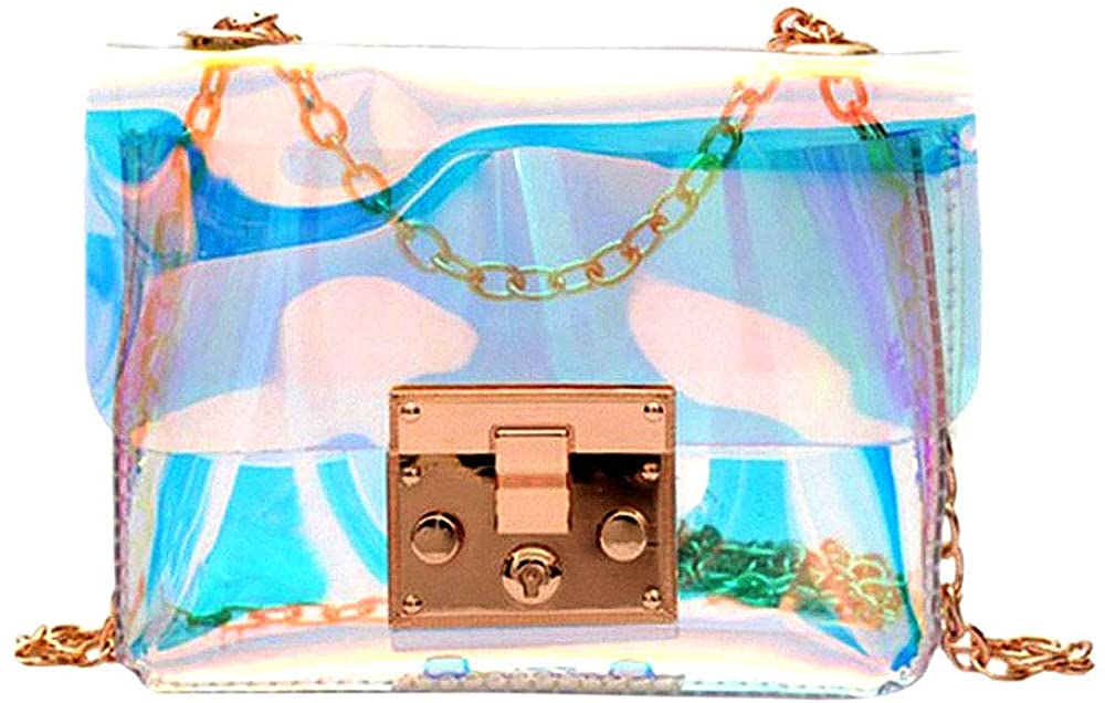 Price:$14.99    Buddy Supplies Buddy Transparent Hologram Shoulder Bag Glitter Chain Purse Cross Body Sling Bag, Clear, One Size  Clothing