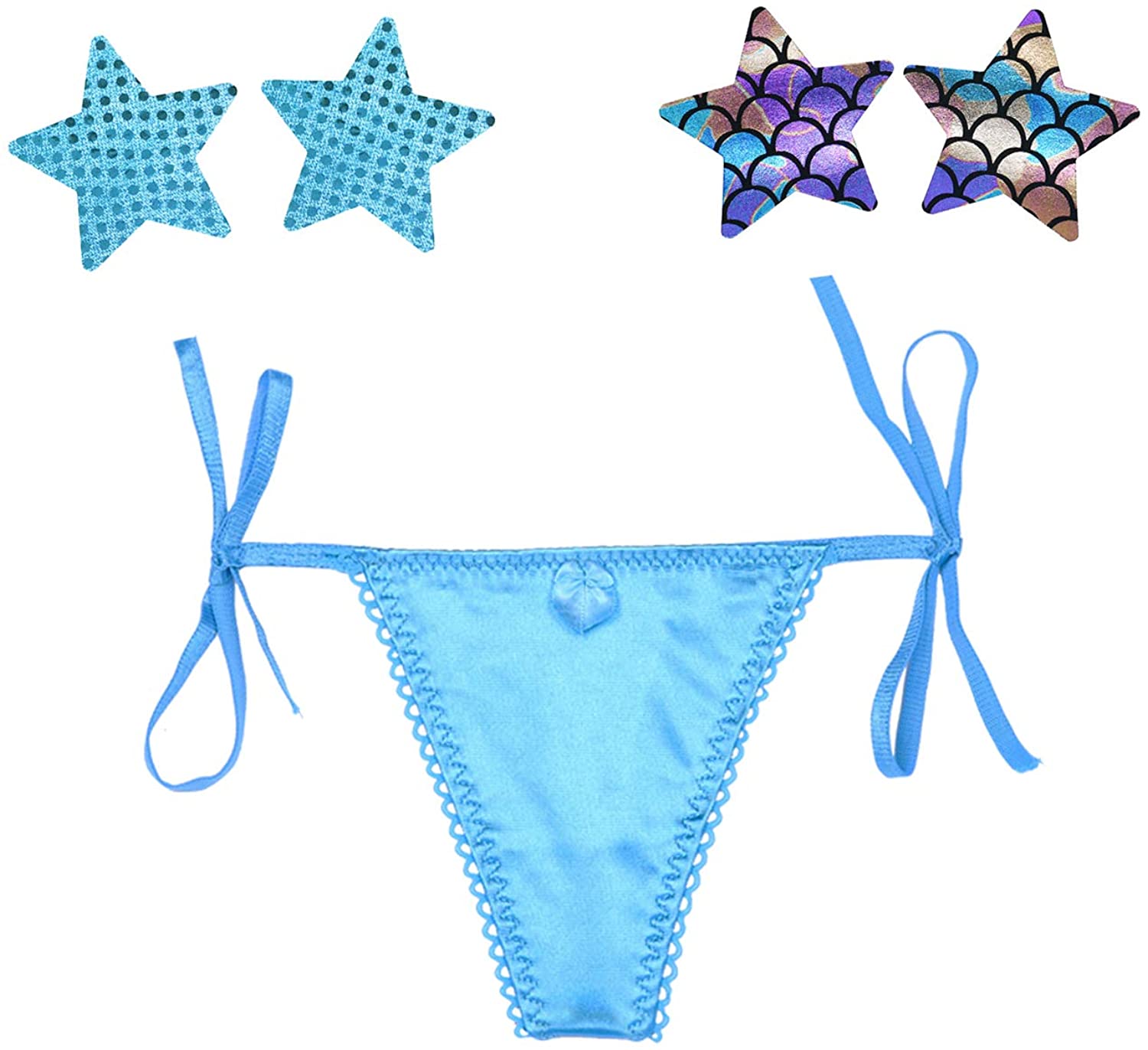 Price:$4.99    Celamirio Women's Sexy Side Tie Sexy Thong with Disposable Pasties Sets  Clothing