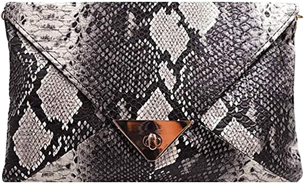 Price:$12.59 Danse Jupe Women Fashion Snakeskin Pattern Envelope Clutch Handbag Retro Purse Chain Shoulder Crossbody Bag Evening Party Bag(102 Snakeskin Print)  Handbags   