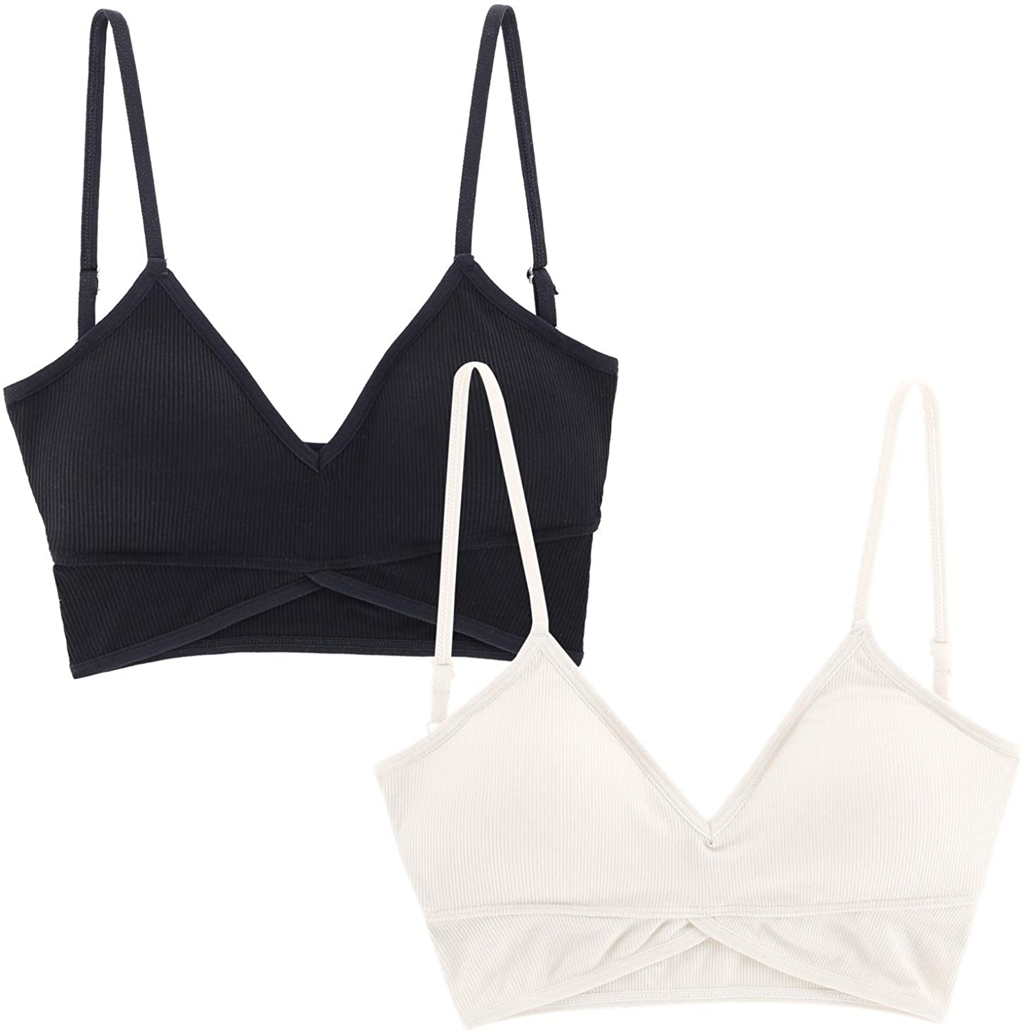 Price:$16.98 Peachat Triangle Bralette for Women Low Back Crisscross Longline Removable Padded Seamless V Neck Bralettes Pull On Bra (2 Pack(Black, White), XL) at Amazon Women’s Clothing store
