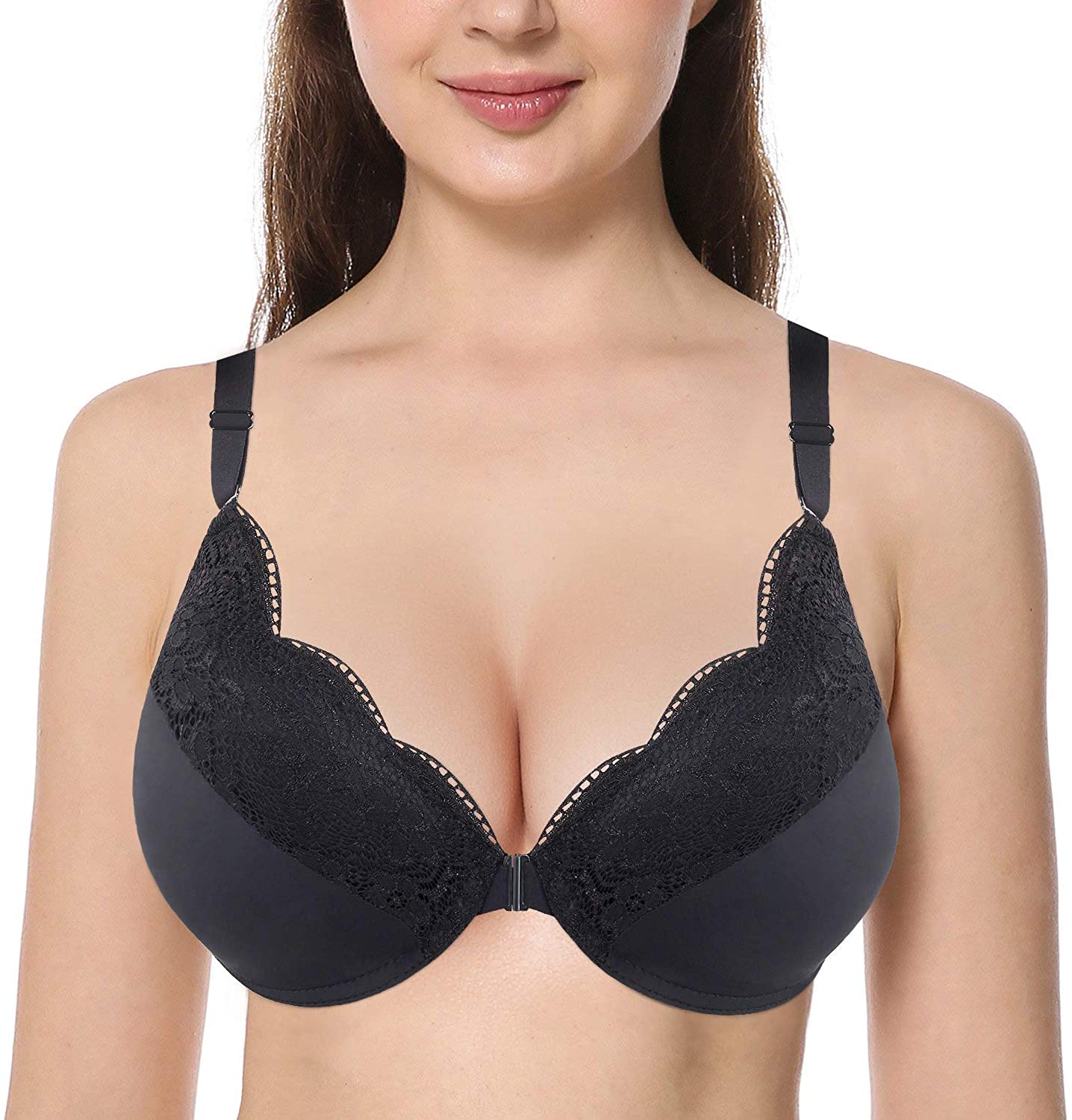Price:$16.88 xuesnrol Bras Front Closure for Women Plus Size Support Underwire Full Coverage Everyday Bra for 38D-46DDD Cup at Amazon Women’s Clothing store