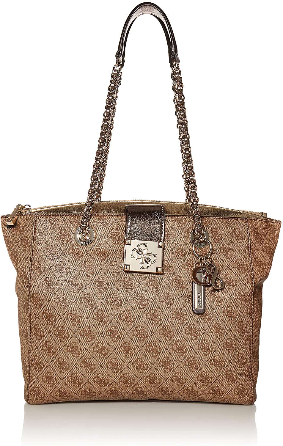 Price:$100.87   | GUESS Logo City Metallic Girlfriend Carryall, Gold Multi | Shoes