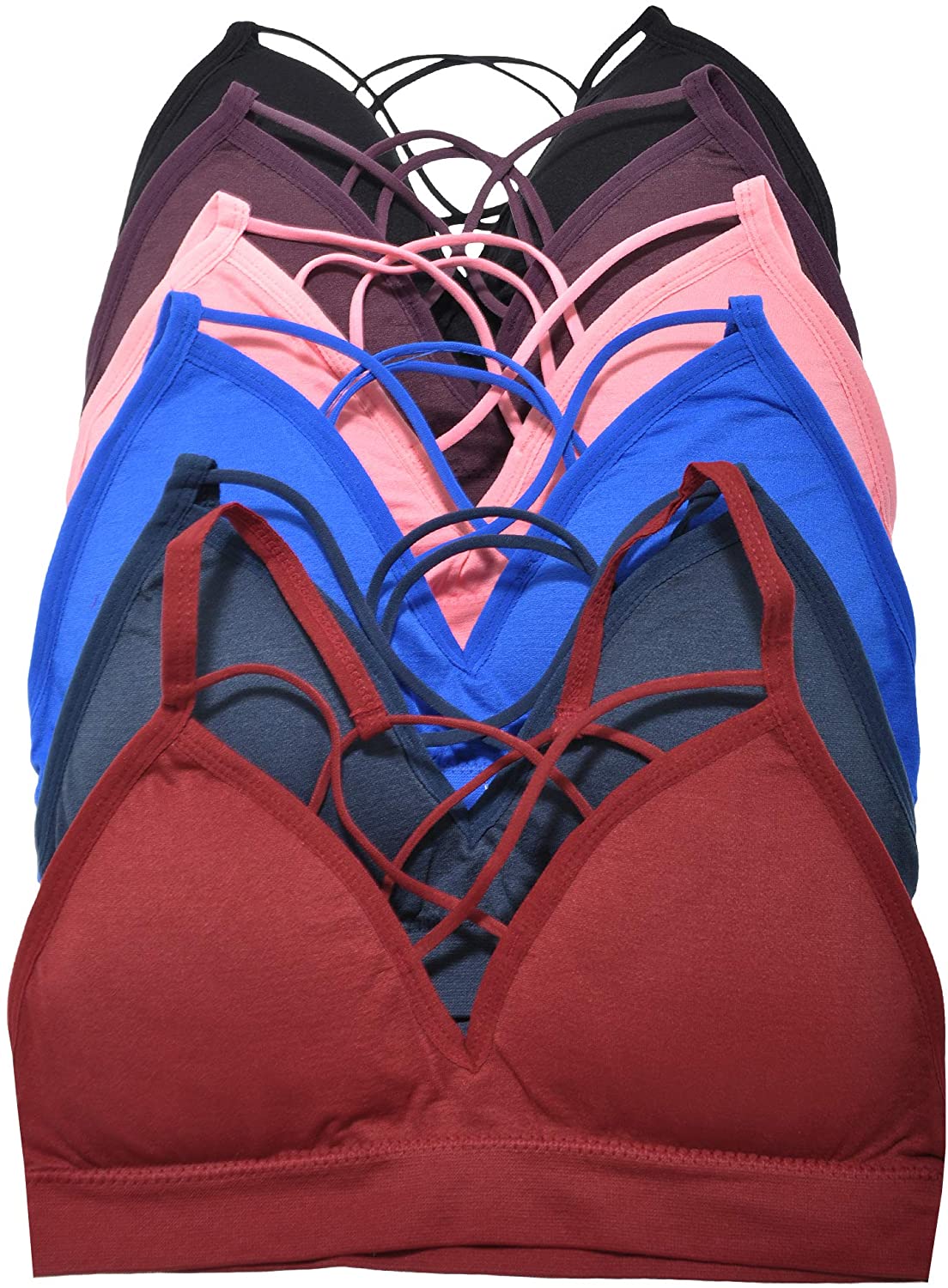 Price:$24.95 ToBeInStyle Women's 6 Pack Sexy Strap Plunge V Neck Wirefree Bralette at Amazon Women’s Clothing store