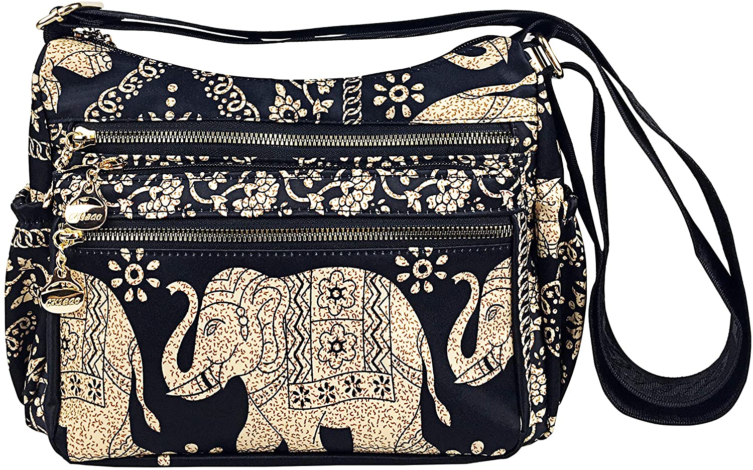 Price:$20.99 Multi-Pocket Shoulder Bag Boho Elephant Crossbody Purse Bag for Women Unisex Casual Nylon Travel Messenger Bag 11.8 X 7.8 Inch, Black  Handbags   