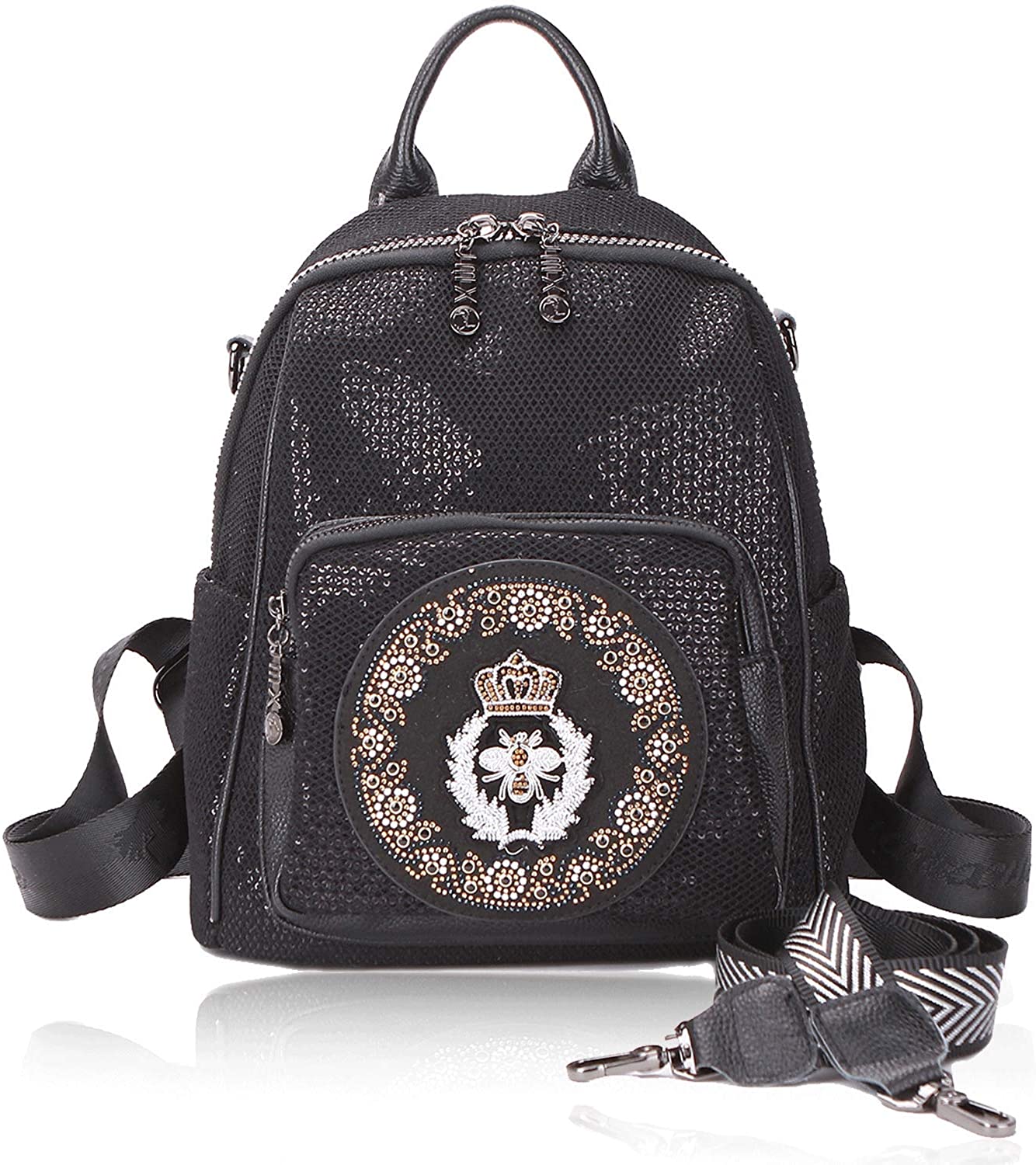 Price:$30.88    Fashion Leather Backpack Purse for Women Lightweight Soft Sequins Shoulder Bag Convertible Womens Bags Casual Multifunction Daypacks Female Handbag Ideal Gift For Ladies & Girls(Black)  Clothing