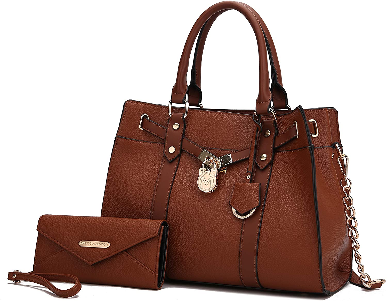 Price:$42.99    MKF Crossbody Tote Bag for Women & Wristlet Wallet Purse Set – PU Leather Top-Handle Satchel Shoulder Handbag Cognac  Clothing