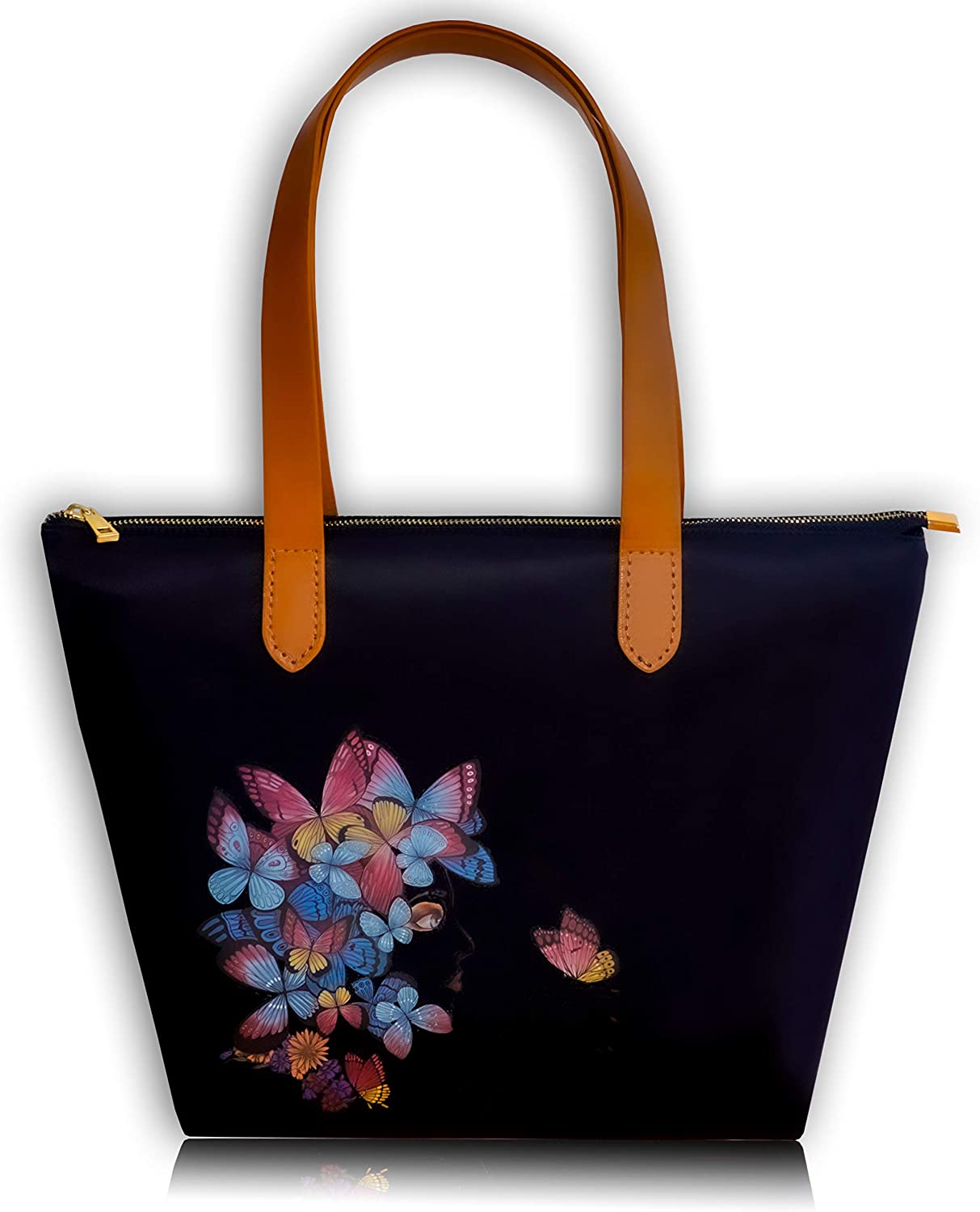 Price:$9.99    Large Tote bag with Zipper Butterfly bag Shoulder bag Handbag for Women Waterproof Nylon Super Capacity Travel, School, Gifts (black)  Clothing
