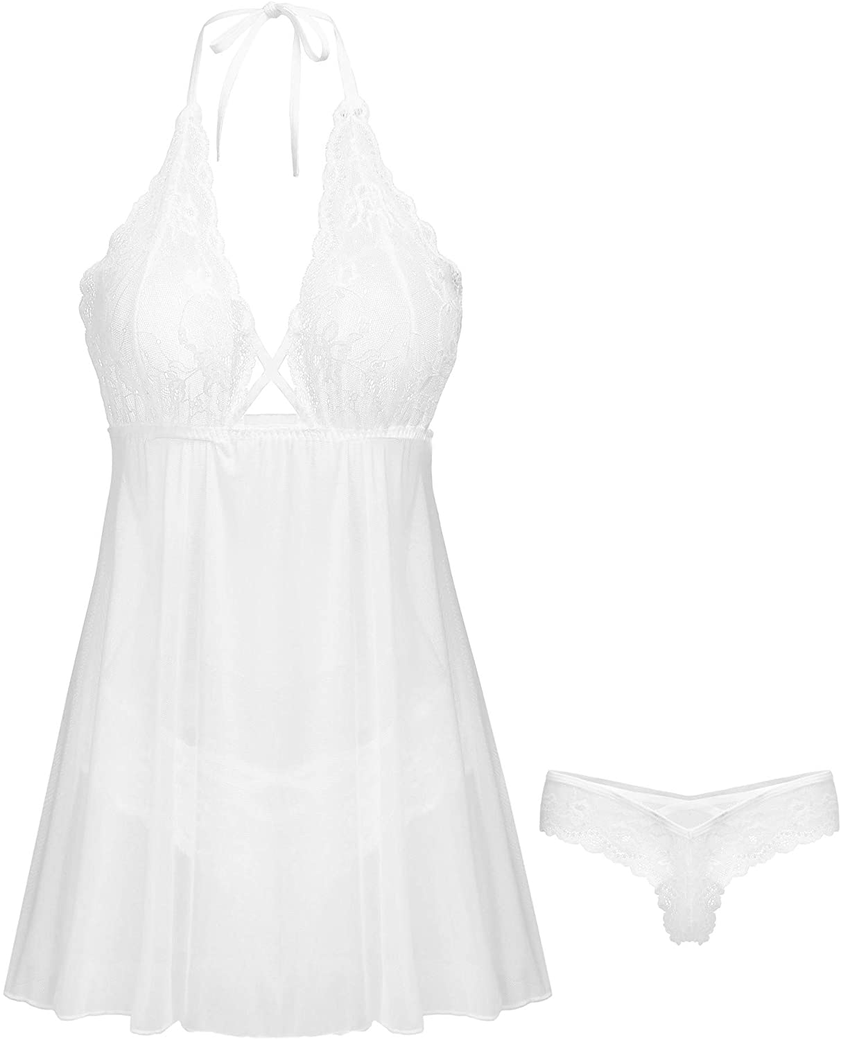Price:$16.99 Amorbella Bridal Lace Babydoll Holiday Lingerie Set Nighty Dress(White, 3XL) at Amazon Women’s Clothing store