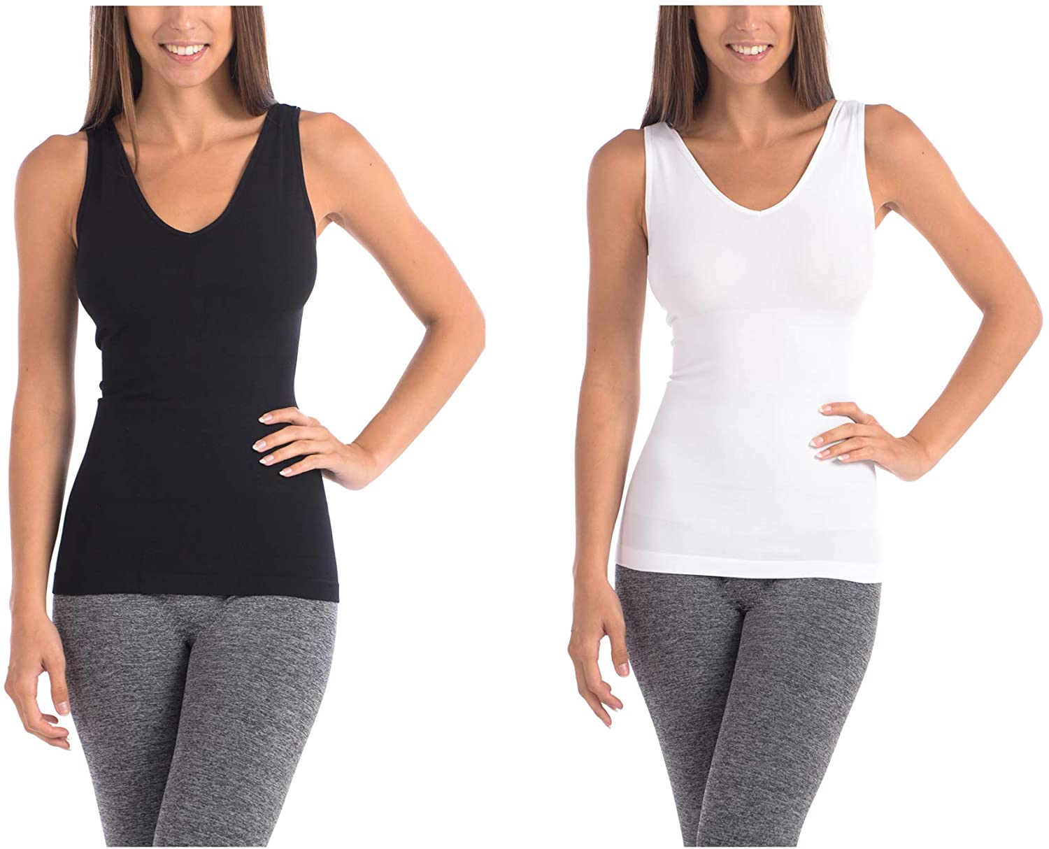 Price:$16.49 Body Beautiful Reversible Shaping Tank Top, That can be Worn as a V or Crew Neck at Amazon Women’s Clothing store