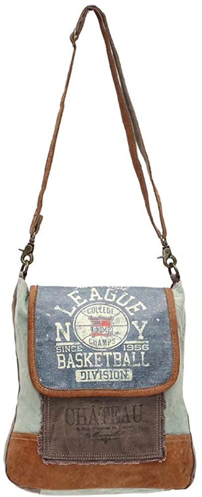 Price:$39.04    Myra Bags Basketball Division Upcycled Canvas Shoulder Bag S-0952  Clothing