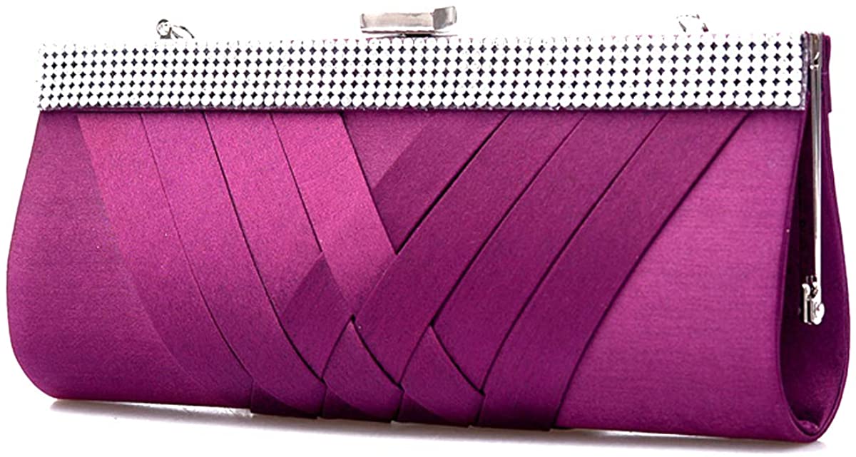 Price:$13.99 HOZMLIFE Luxury Satin Evening Bag Clutch Women Rhinestone Evening Bag Party Purse Wedding Handbag Shoulder with Chain Strap (purple)  Handbags   